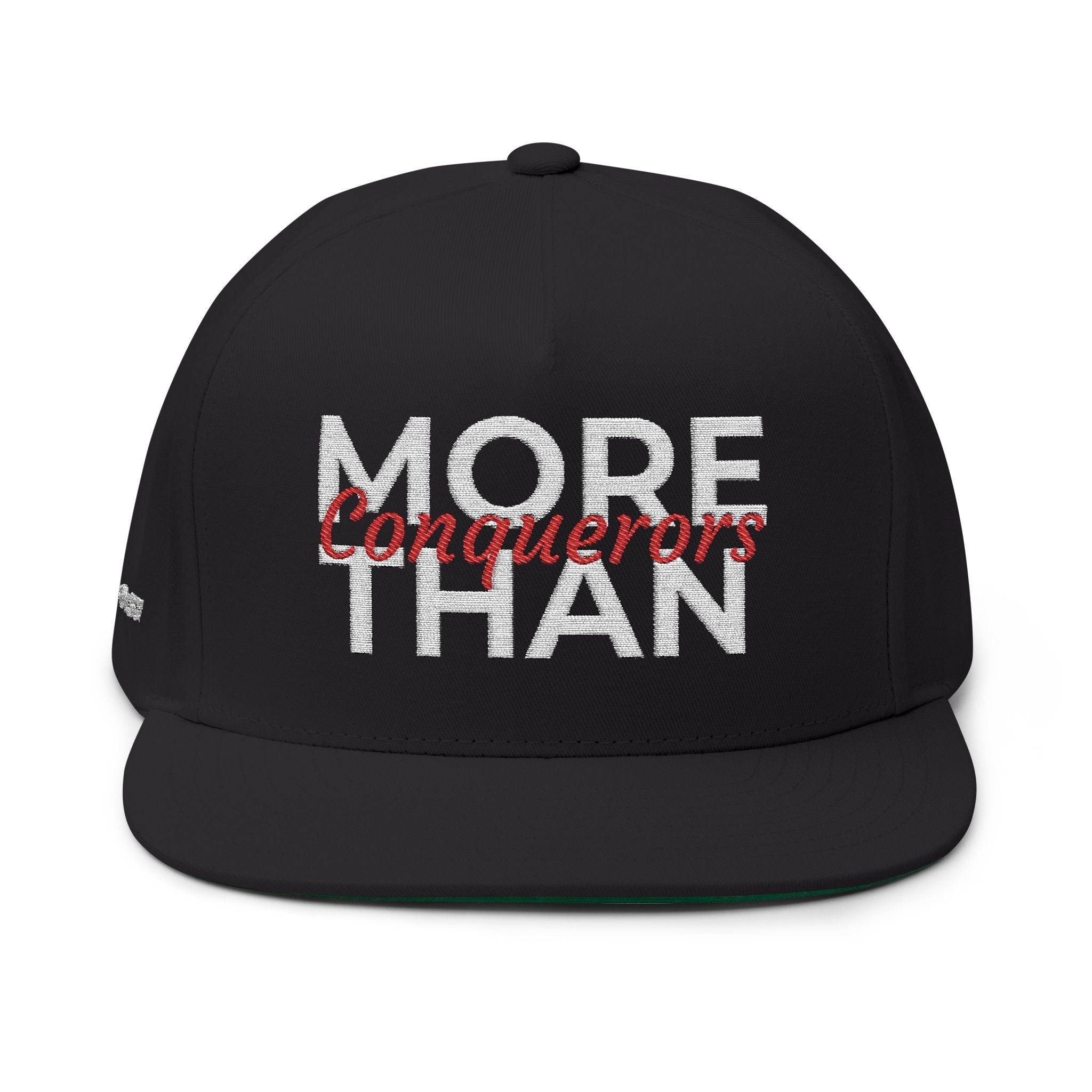“More Than Conquerors” Embroidered Cap – Romans 8:37 Christian Flat Bill Hat – Faith Apparel