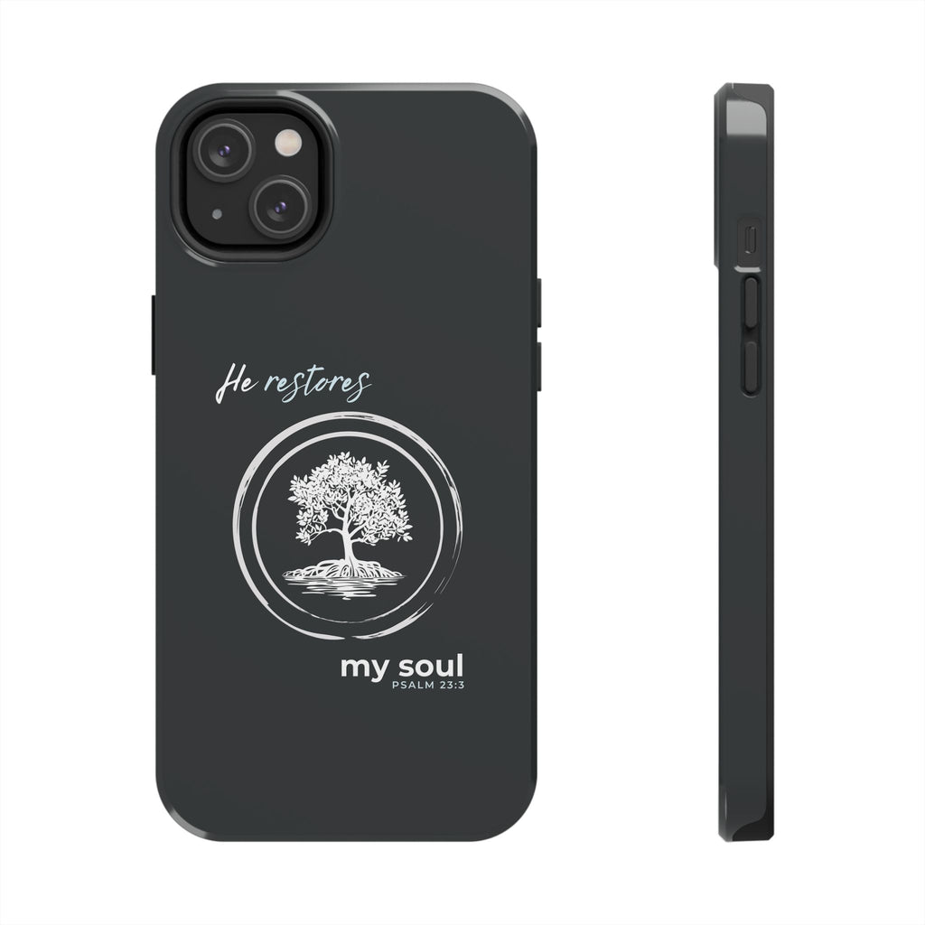 “He Restores My Soul” Phone Case – Psalm 23:3 Christian Bible Verse iPhone & Android Case – Faith Accessory
