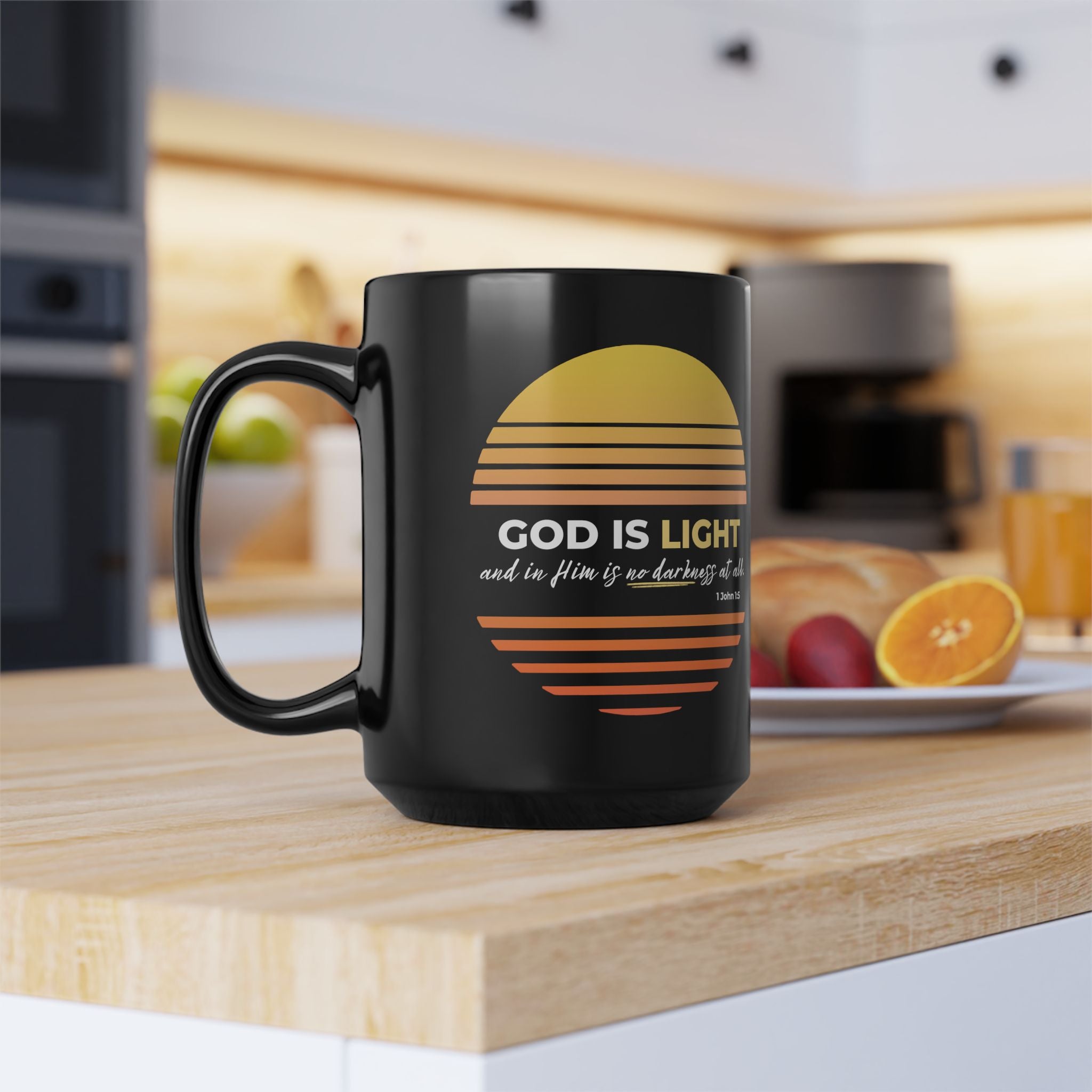 “God Is Light” Christian Coffee Mug – 1 John 1:5 Bible Verse Mug – Retro Sunset Faith Mug (11oz / 15oz)