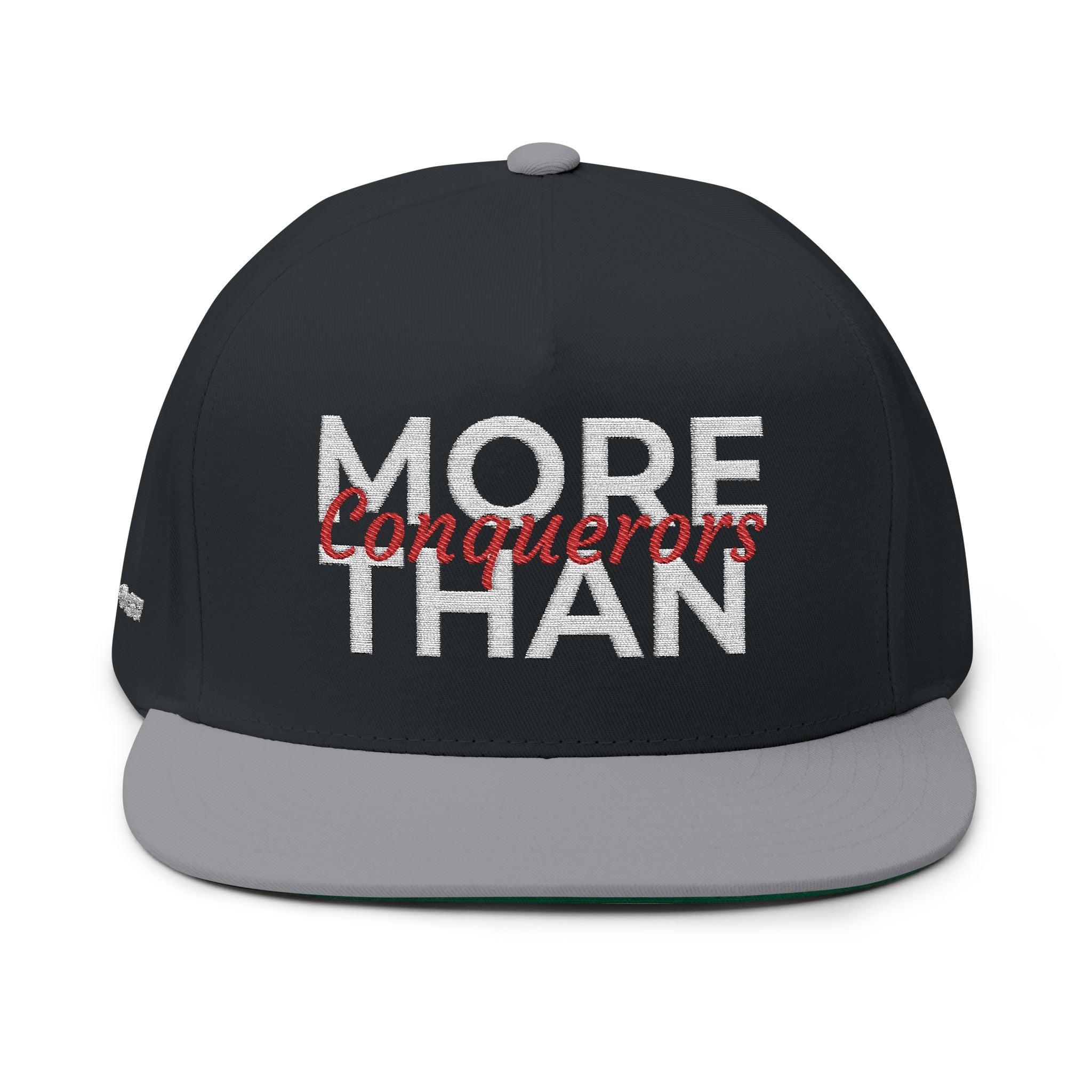 “More Than Conquerors” Embroidered Cap – Romans 8:37 Christian Flat Bill Hat – Faith Apparel
