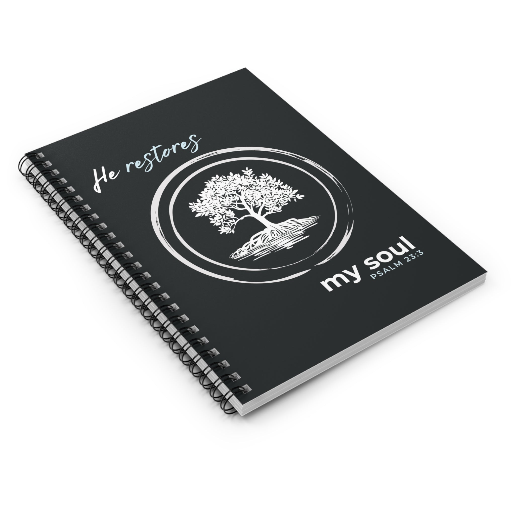 “He Restores My Soul” Spiral Notebook – Psalm 23:3 Christian Bible Verse Journal – Faith Notes