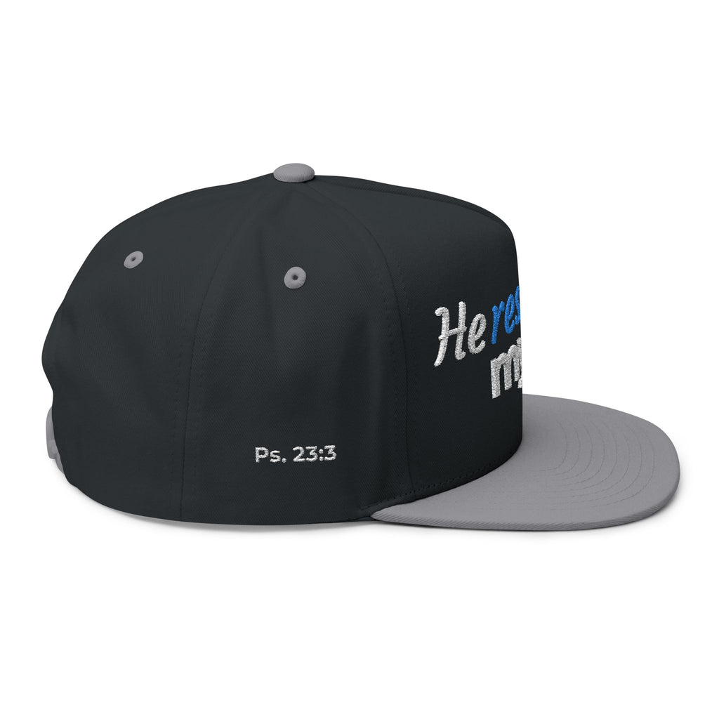 “He Restores My Soul” Embroidered Cap –  Psalm 23:3 Christian Flat Bill Hat – Faith Apparel
