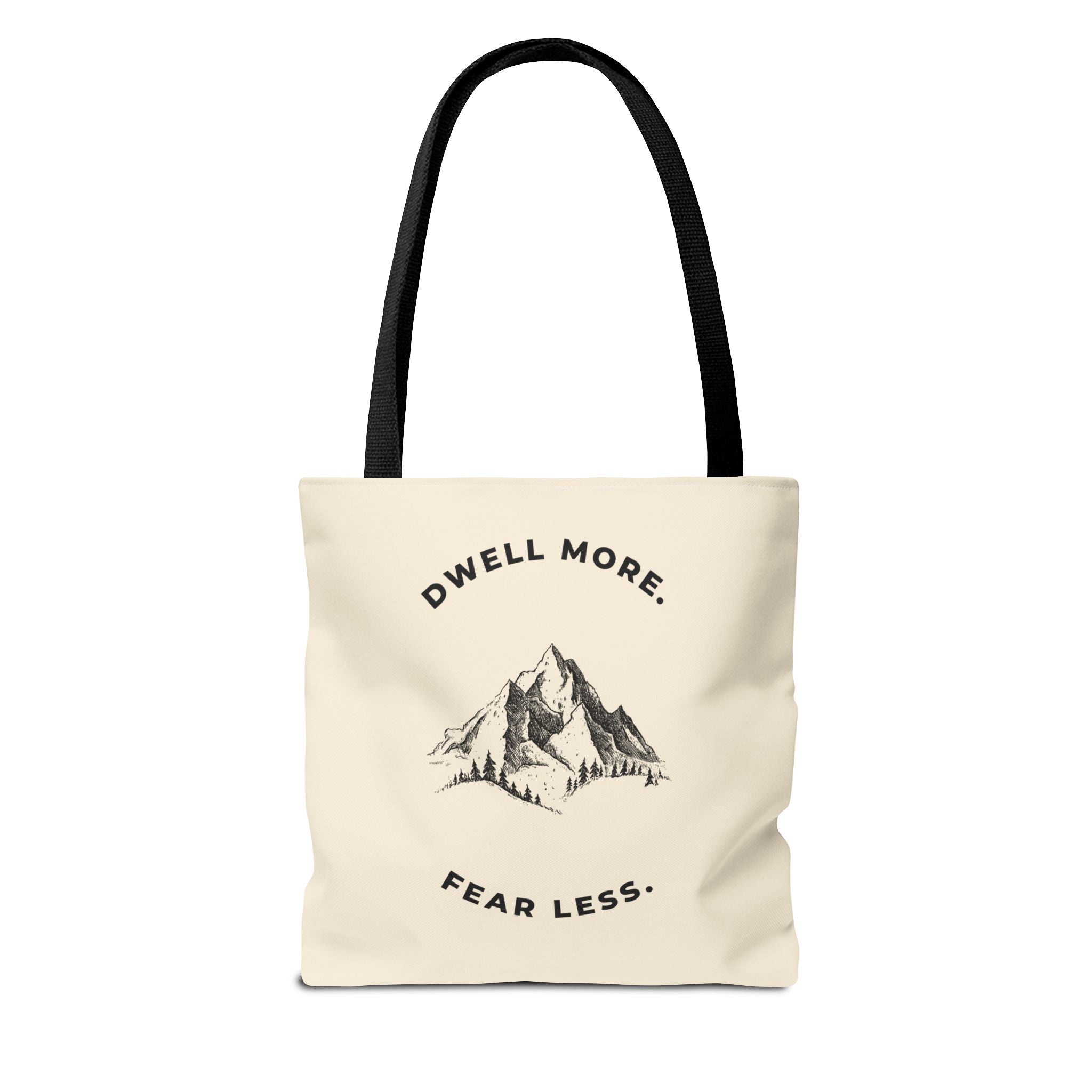 Dwell More Worry Less Mountain Tote Bag | Inspirational Everyday Carry