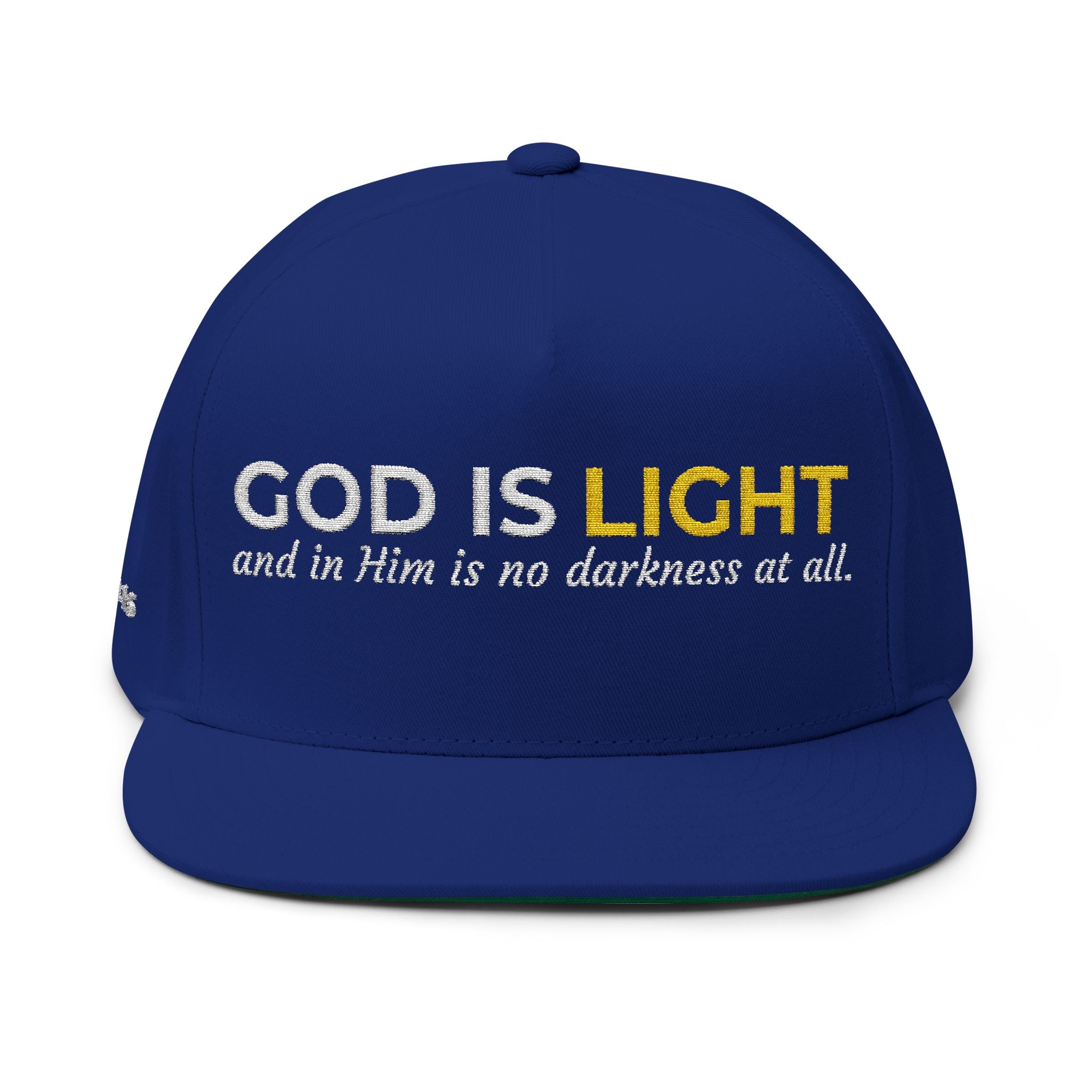 “God Is Light” Embroidered Cap – 1 John 1:5 Christian Flat Bill Hat – Faith Apparel