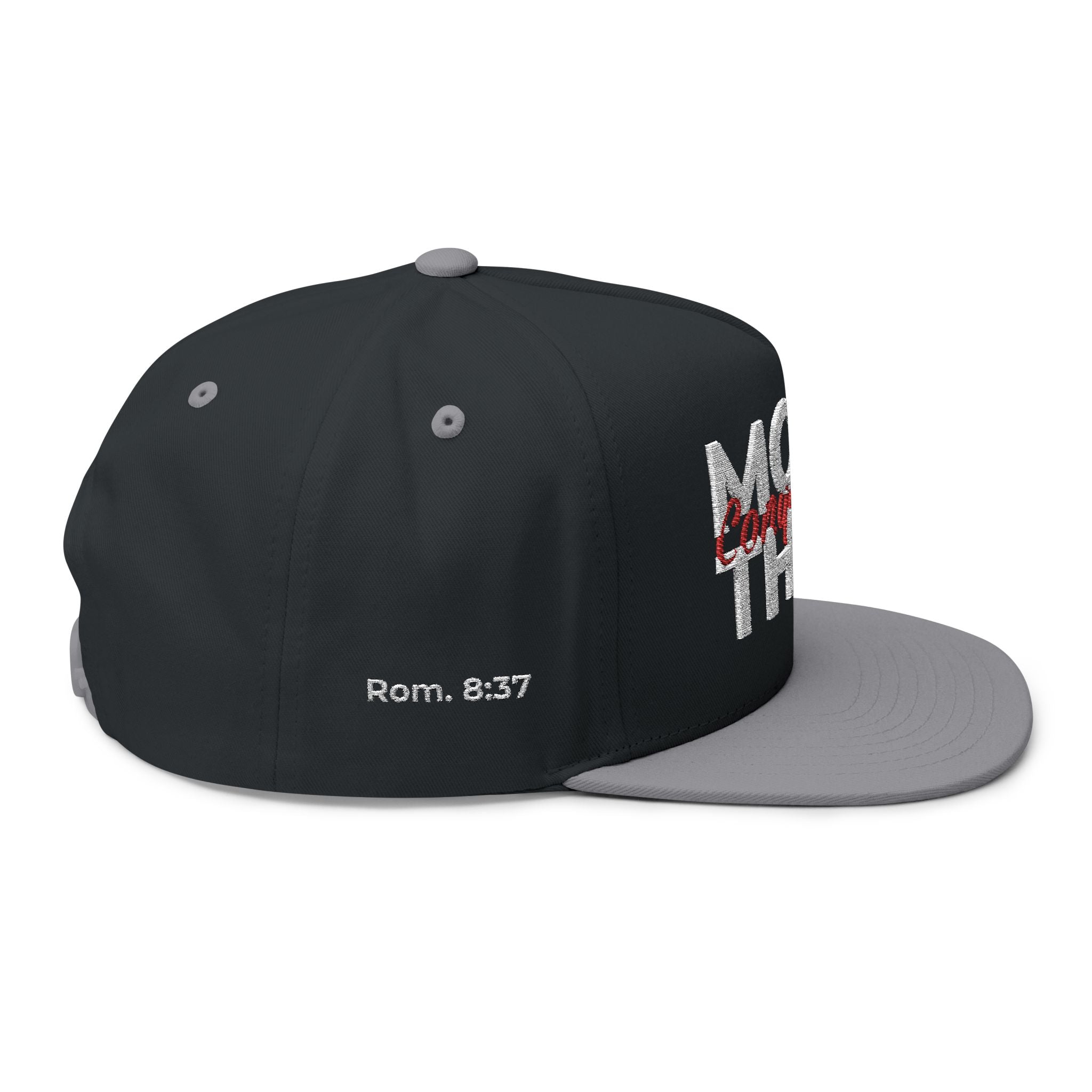 “More Than Conquerors” Embroidered Cap – Romans 8:37 Christian Flat Bill Hat – Faith Apparel