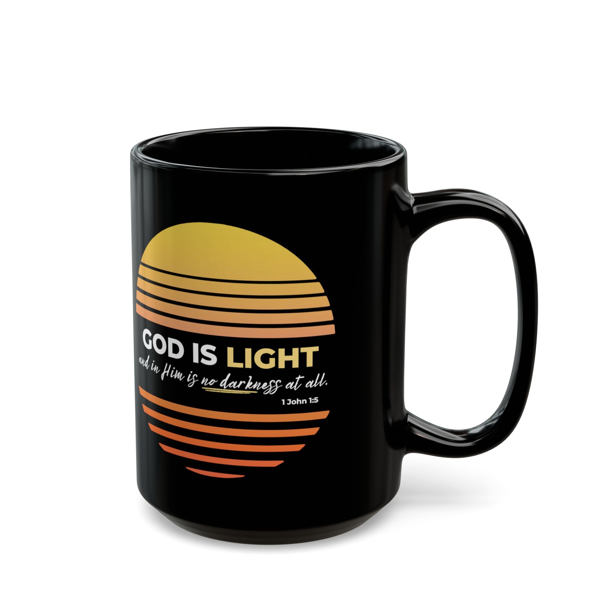 “God Is Light” Christian Coffee Mug – 1 John 1:5 Bible Verse Mug – Retro Sunset Faith Mug (11oz / 15oz)