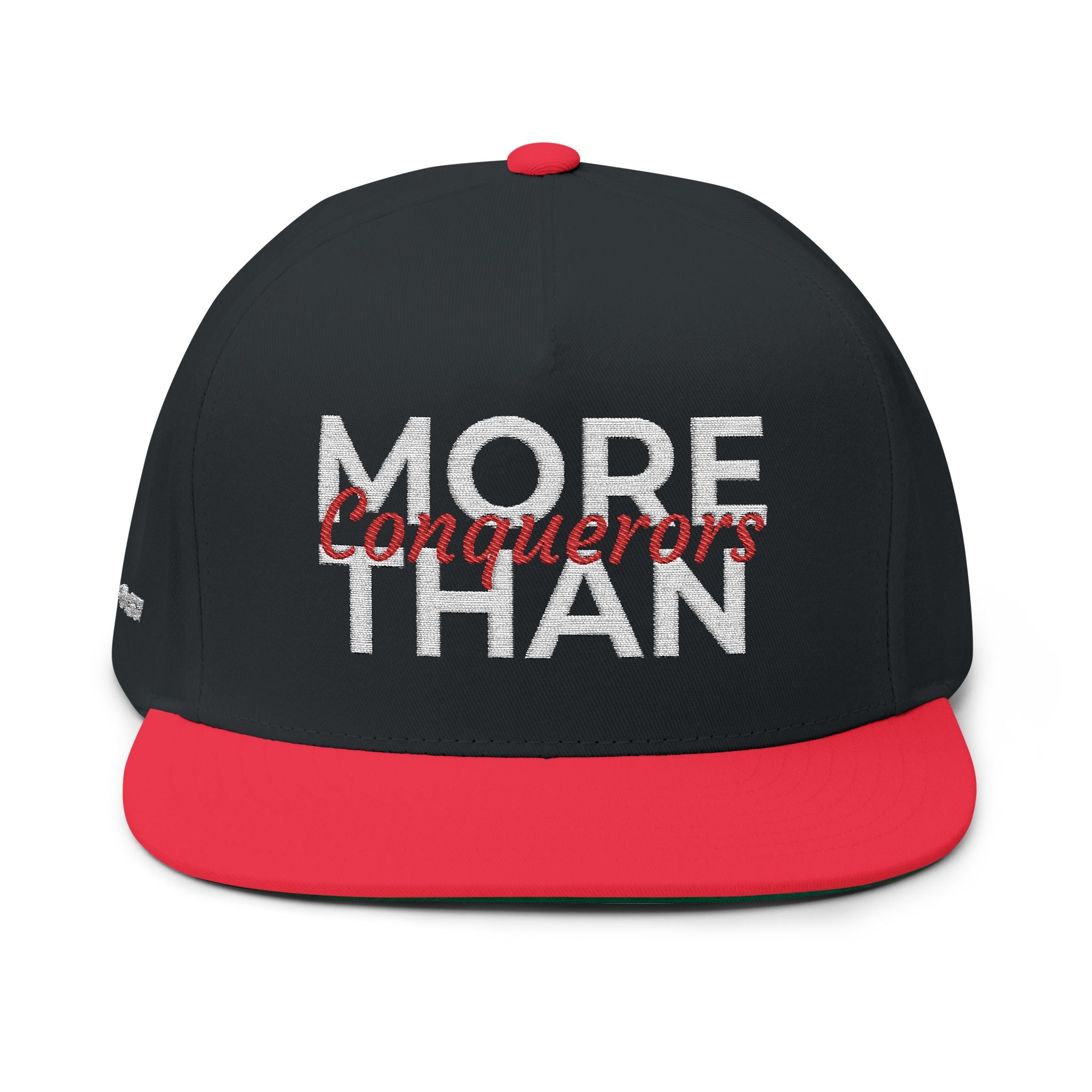 “More Than Conquerors” Embroidered Cap – Romans 8:37 Christian Flat Bill Hat – Faith Apparel