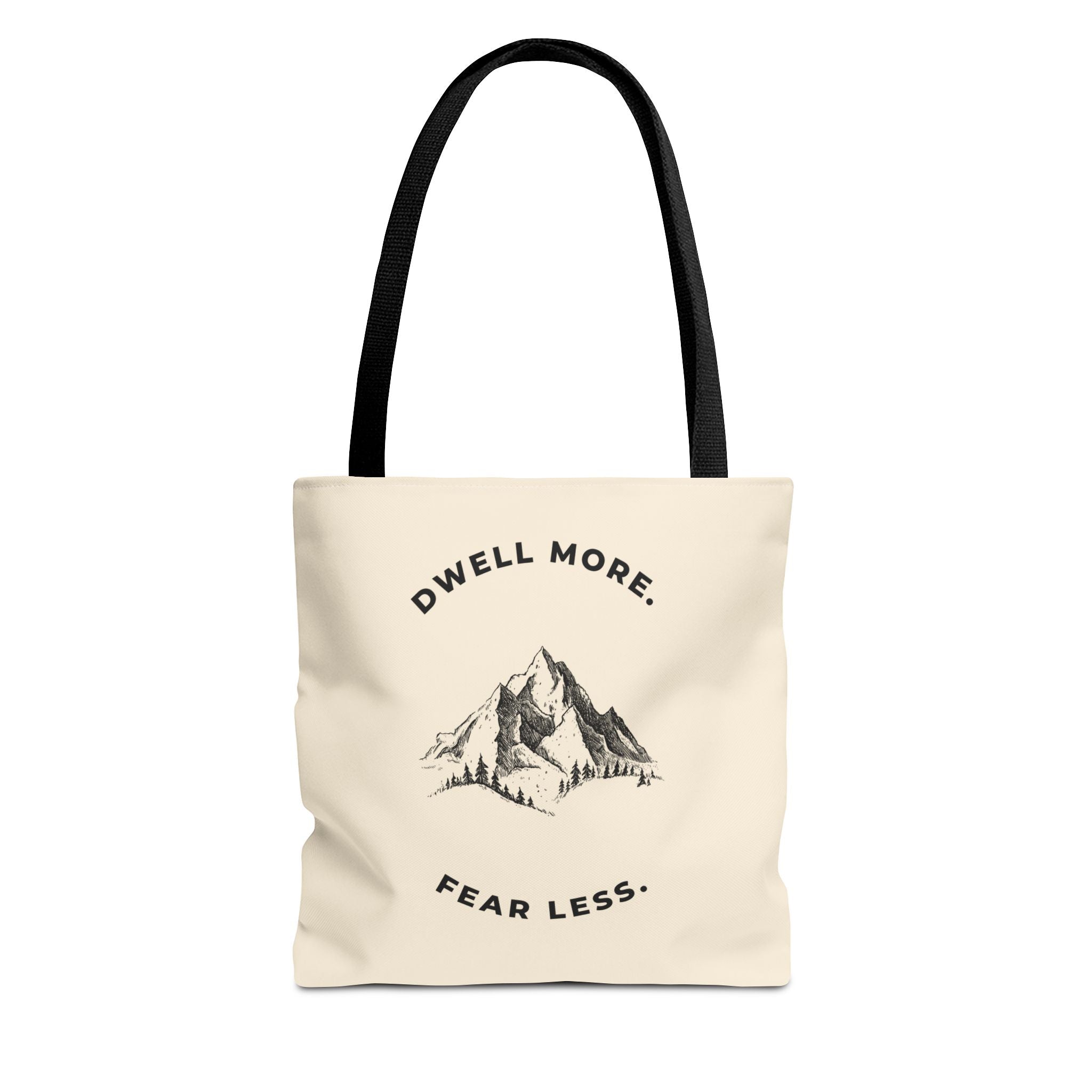 Dwell More Worry Less Mountain Tote Bag | Inspirational Everyday Carry