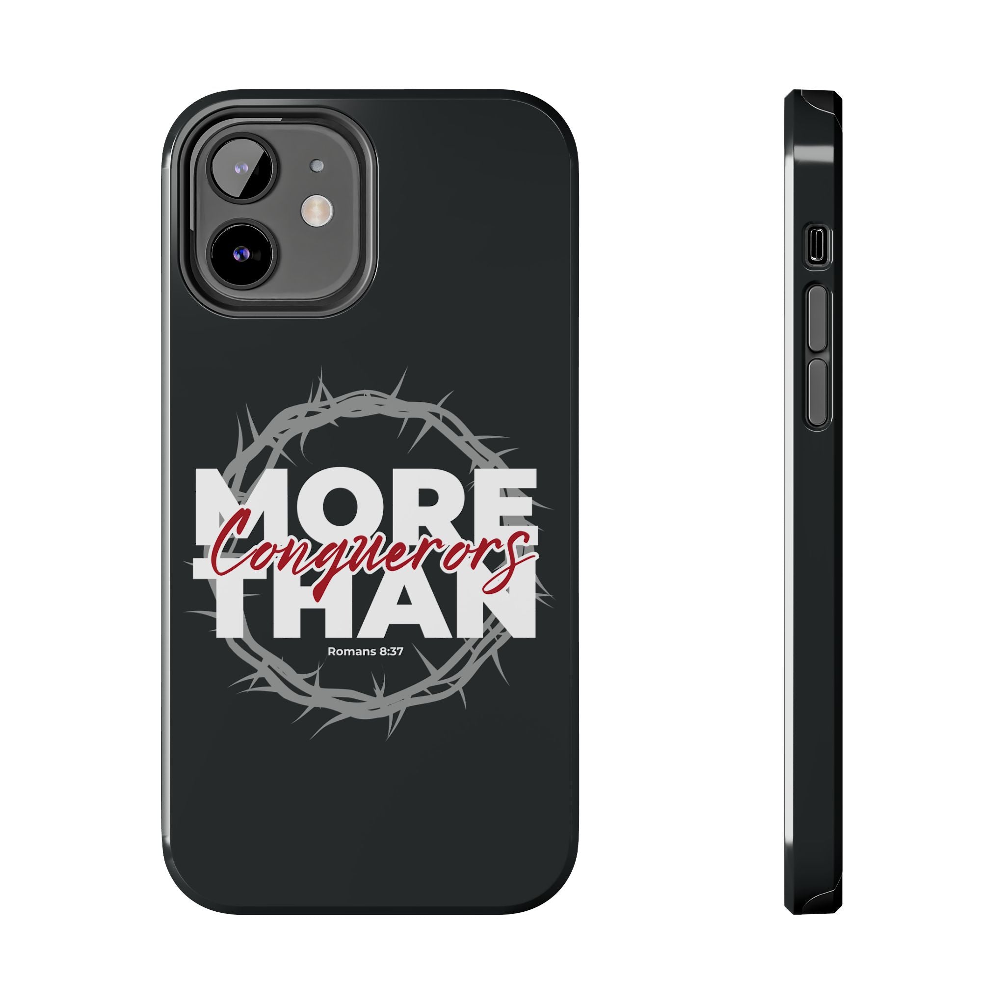 “More Than Conquerors” Phone Case – Romans 8:37 Christian Bible Verse iPhone & Android Case – Faith Accessory