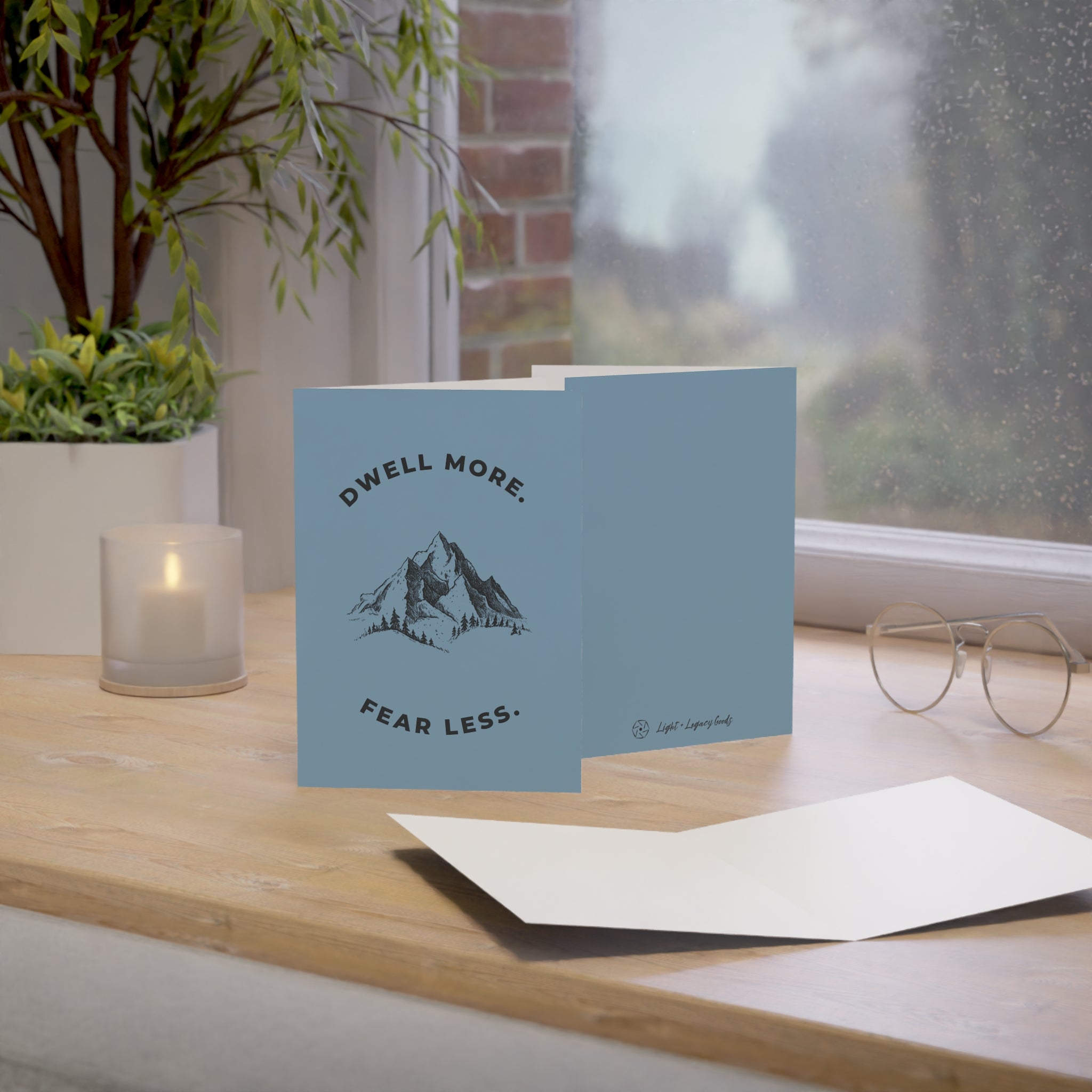 Dwell More Fear Less Mountain Greeting Cards Set | Inspirational Card