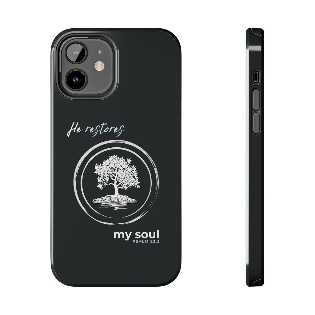 “He Restores My Soul” Phone Case – Psalm 23:3 Christian Bible Verse iPhone & Android Case – Faith Accessory