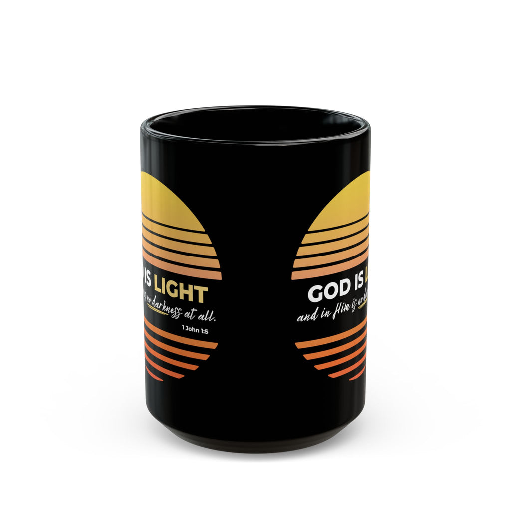 “God Is Light” Christian Coffee Mug – 1 John 1:5 Bible Verse Mug – Retro Sunset Faith Mug (11oz / 15oz)