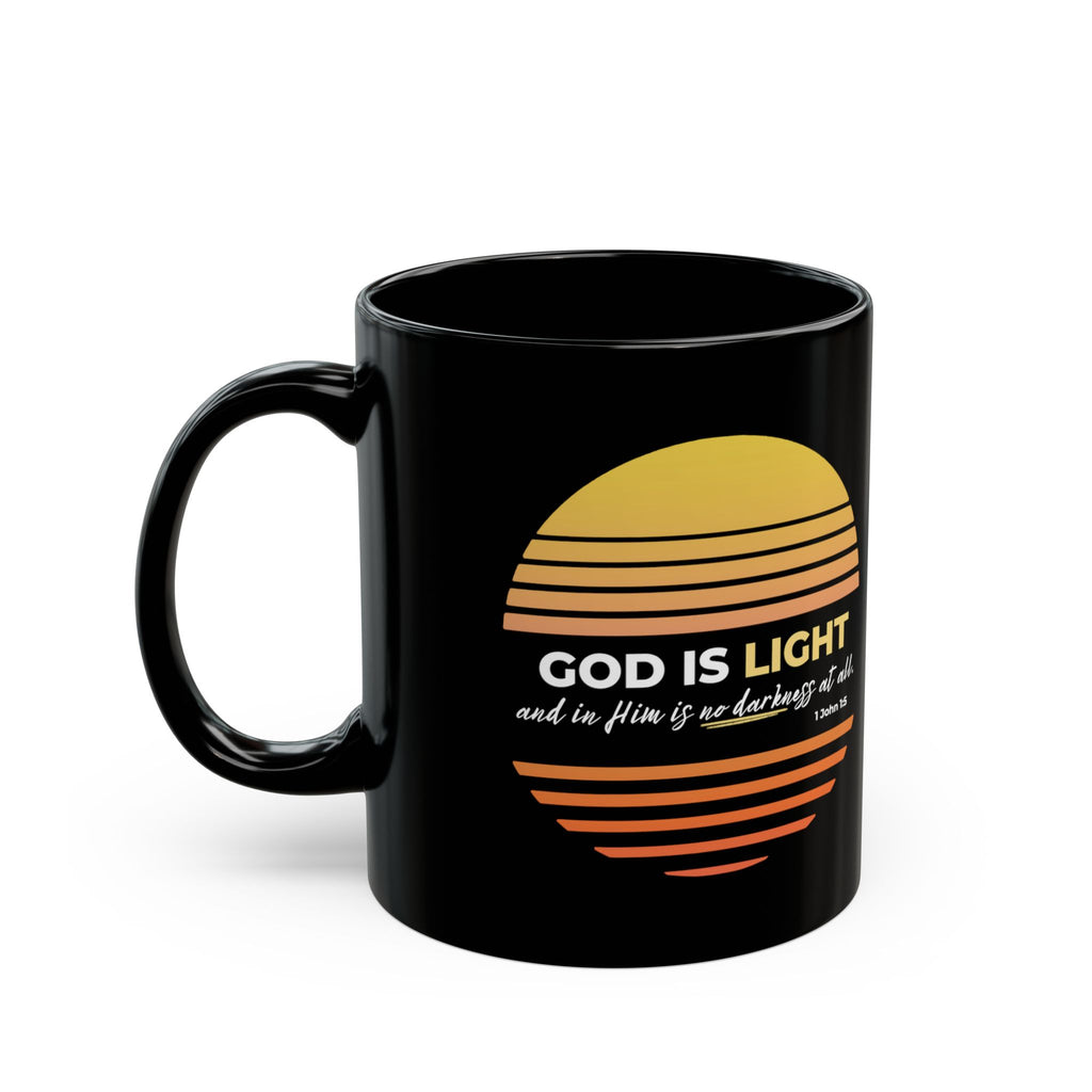 “God Is Light” Christian Coffee Mug – 1 John 1:5 Bible Verse Mug – Retro Sunset Faith Mug (11oz / 15oz)
