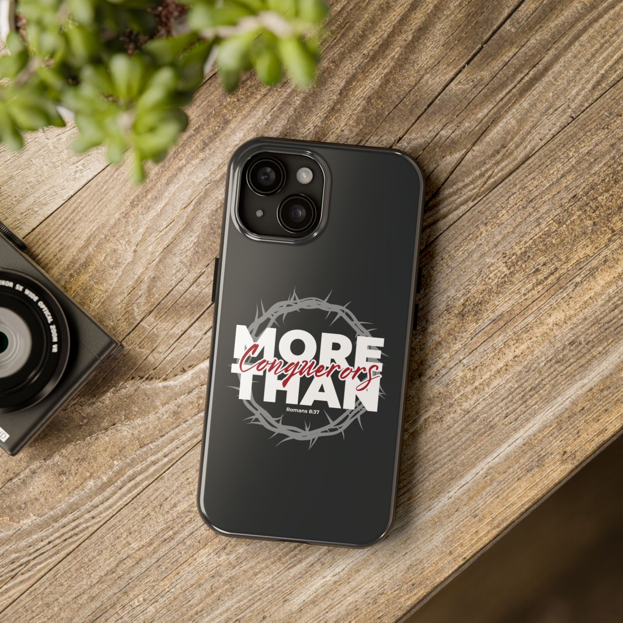“More Than Conquerors” Phone Case – Romans 8:37 Christian Bible Verse iPhone & Android Case – Faith Accessory