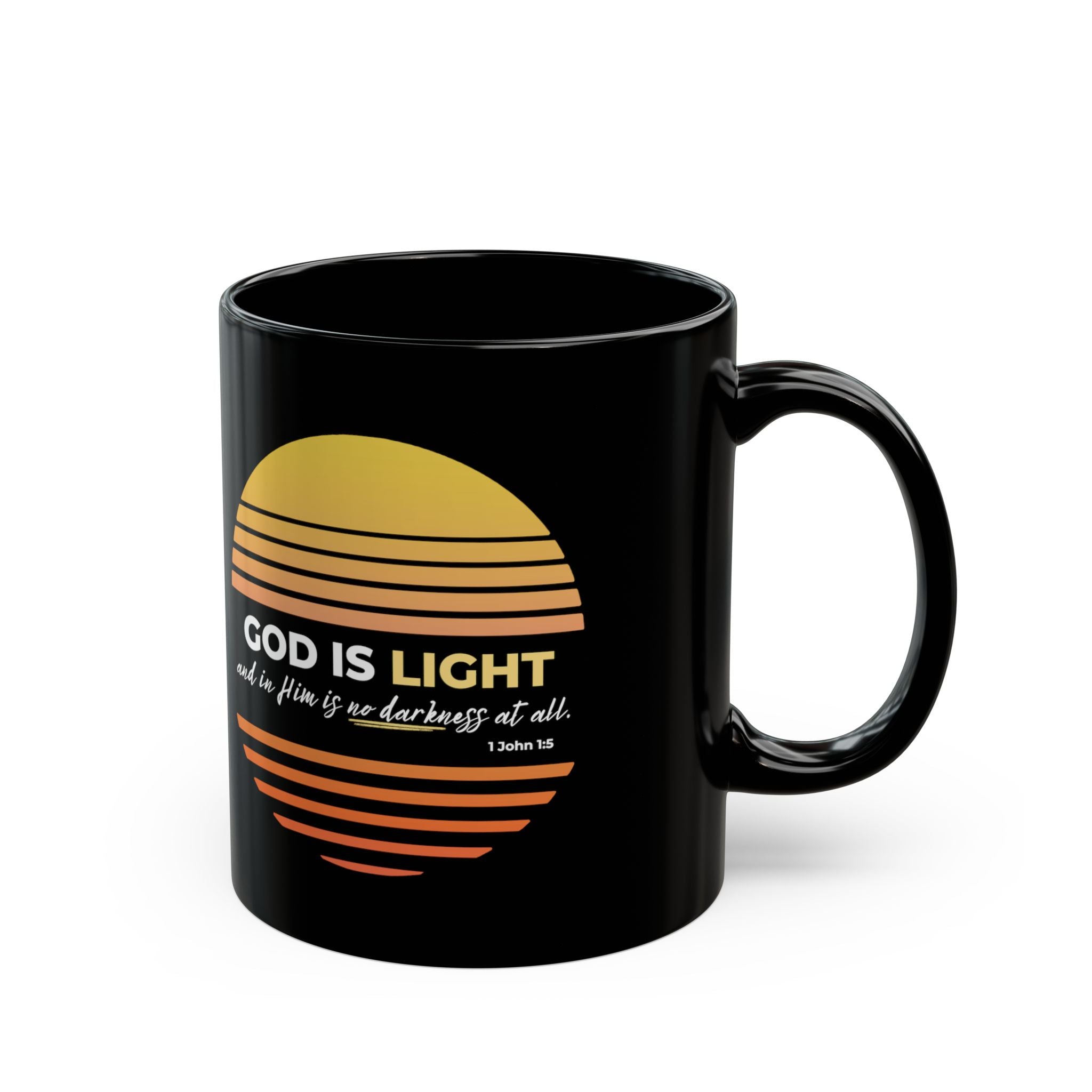 “God Is Light” Christian Coffee Mug – 1 John 1:5 Bible Verse Mug – Retro Sunset Faith Mug (11oz / 15oz)