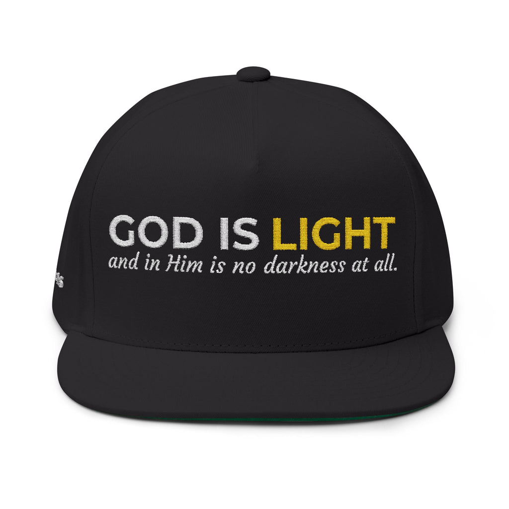 “God Is Light” Embroidered Cap – 1 John 1:5 Christian Flat Bill Hat – Faith Apparel