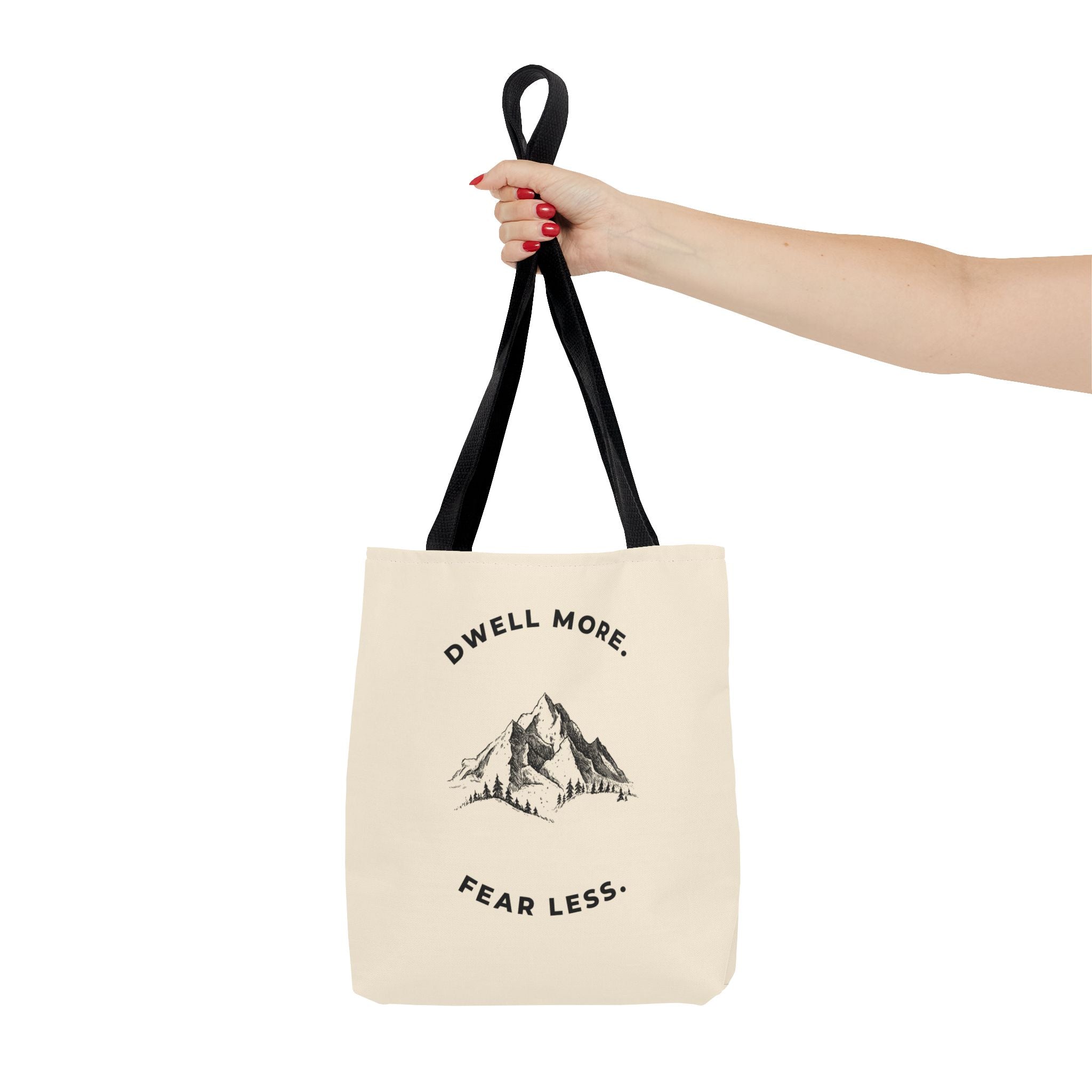 Dwell More Worry Less Mountain Tote Bag | Inspirational Everyday Carry