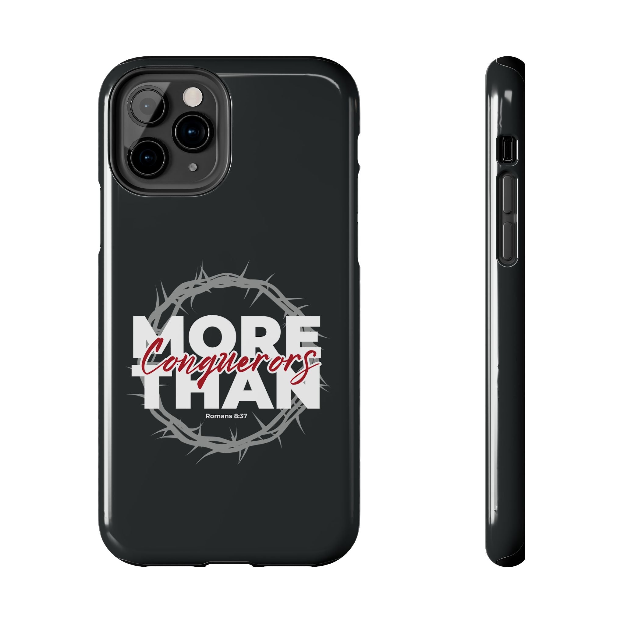 “More Than Conquerors” Phone Case – Romans 8:37 Christian Bible Verse iPhone & Android Case – Faith Accessory