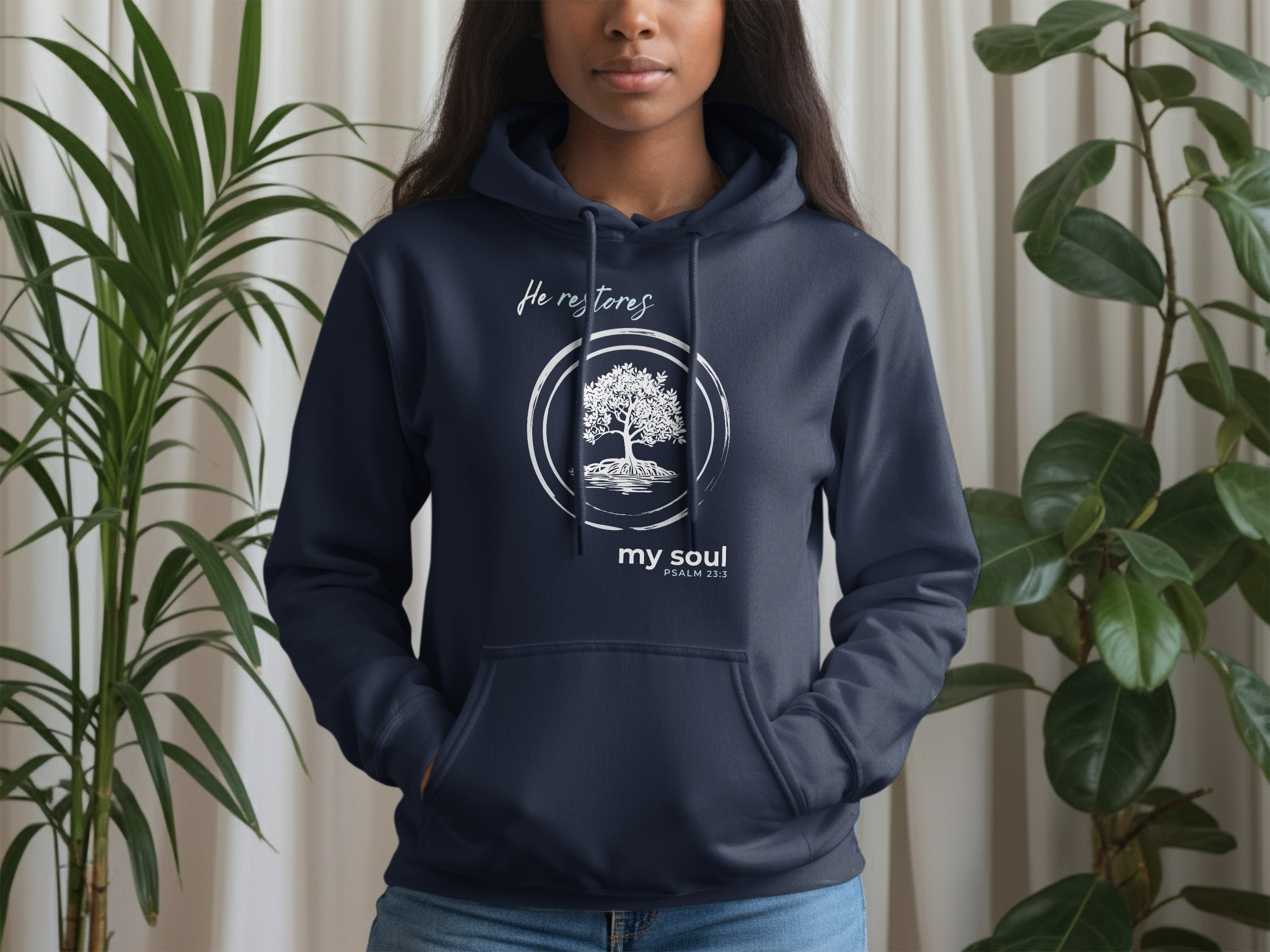 He restores my soul PSALM 23:3 Tree Design Hoodie product type
