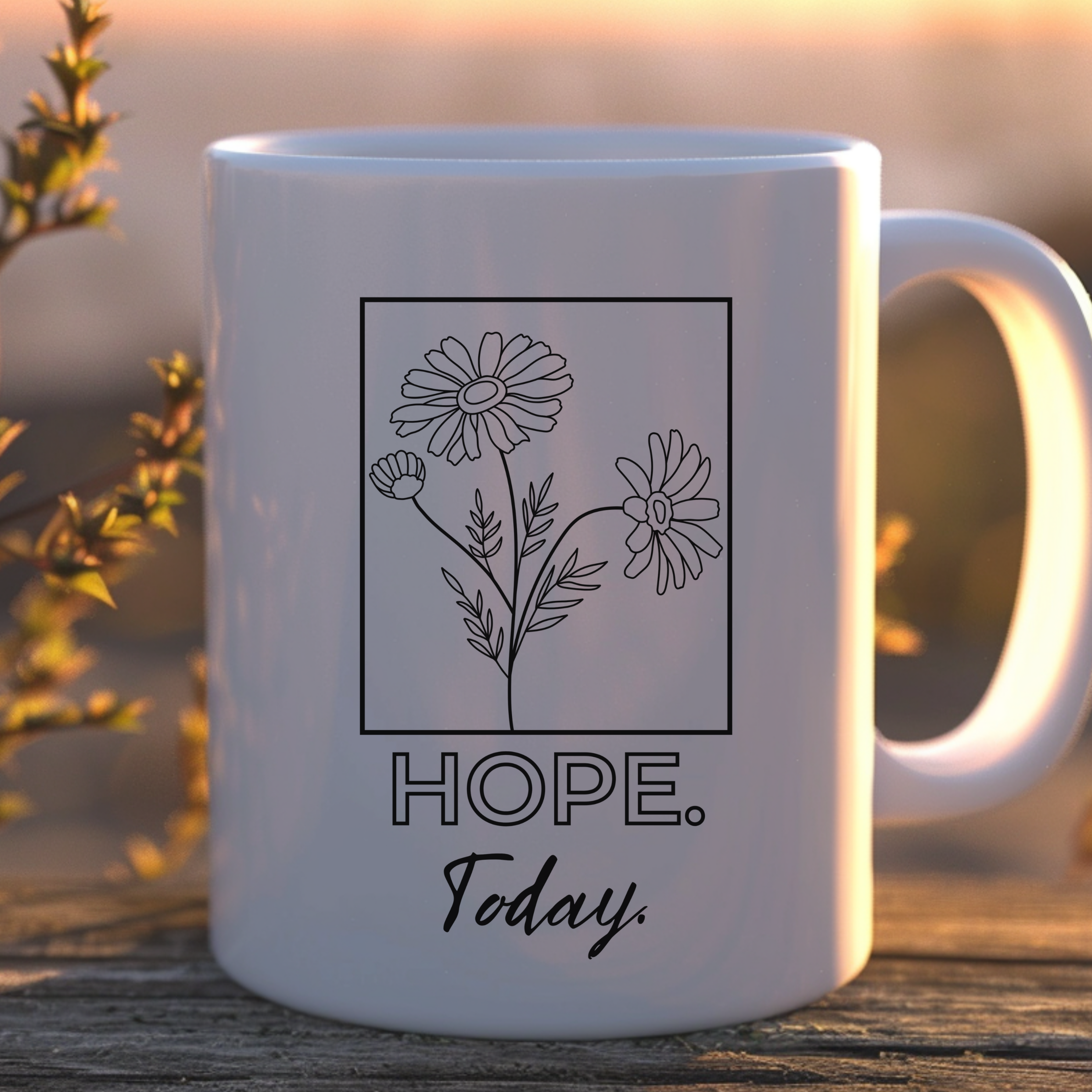 Hope Today Floral Ceramic Mug — Cozy Coffee Cup (11oz & 15oz)