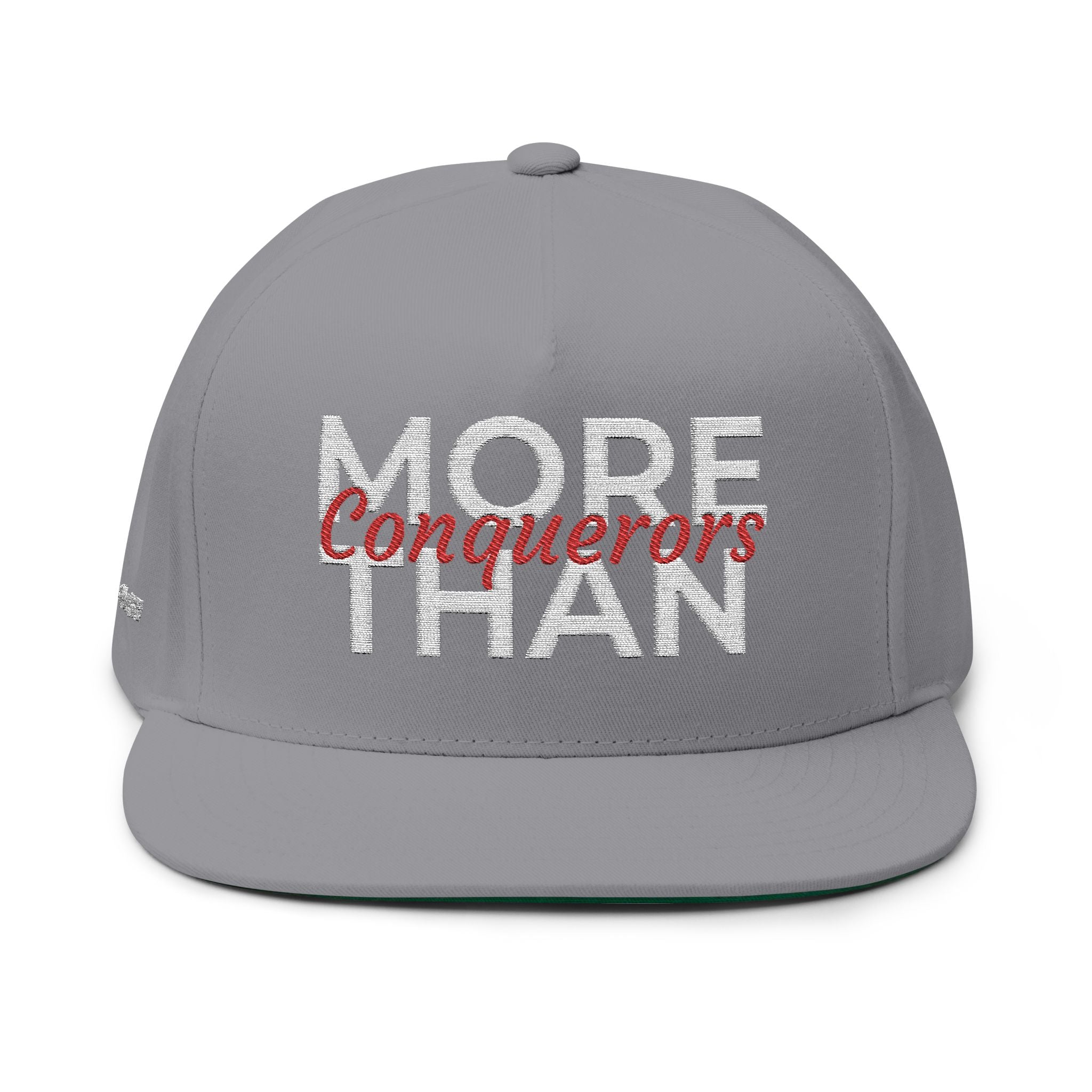 “More Than Conquerors” Embroidered Cap – Romans 8:37 Christian Flat Bill Hat – Faith Apparel