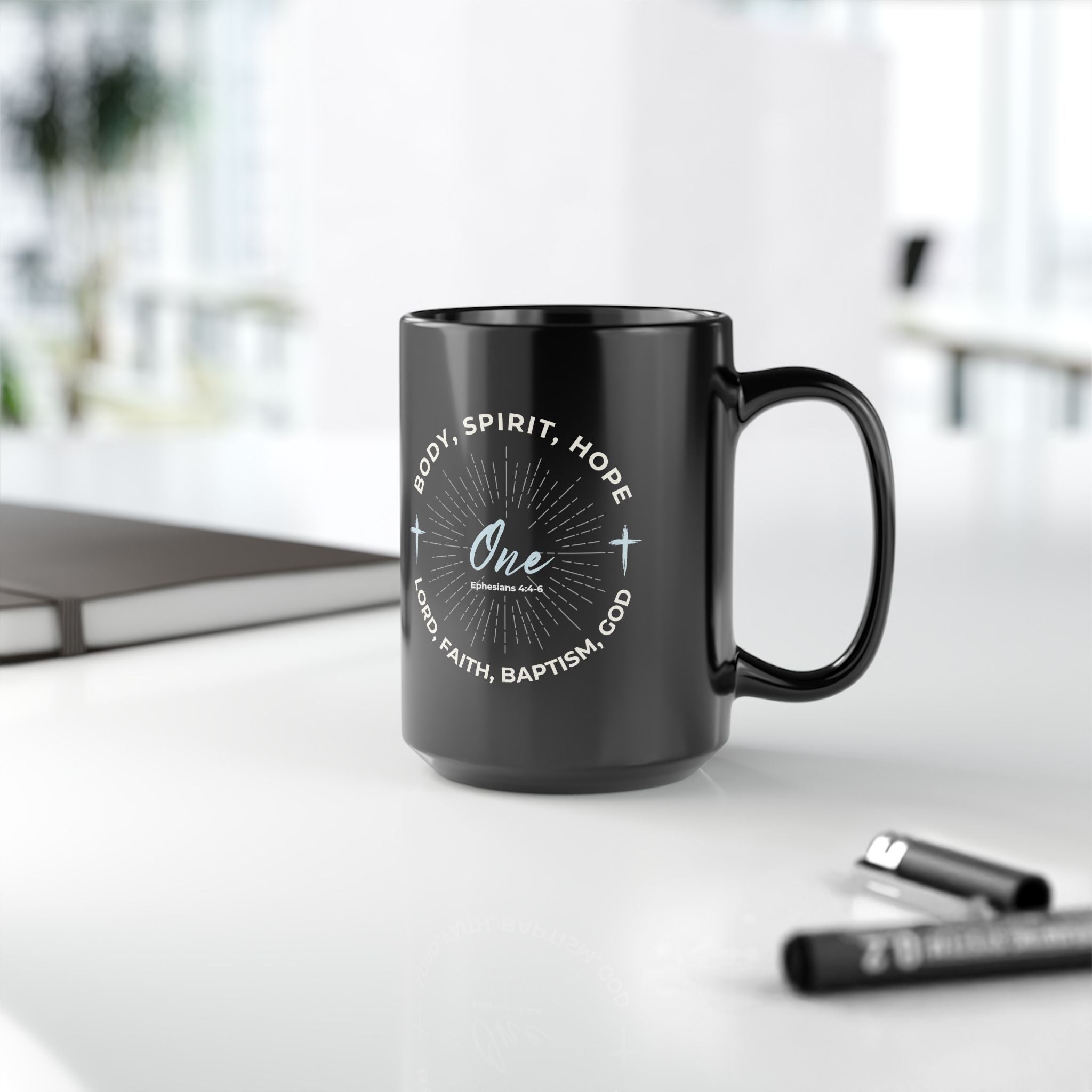 “One” Unity Christian Coffee Mug – Ephesians 4:4–6 Bible Verse Mug –  Faith Scripture Mug (11oz / 15oz)