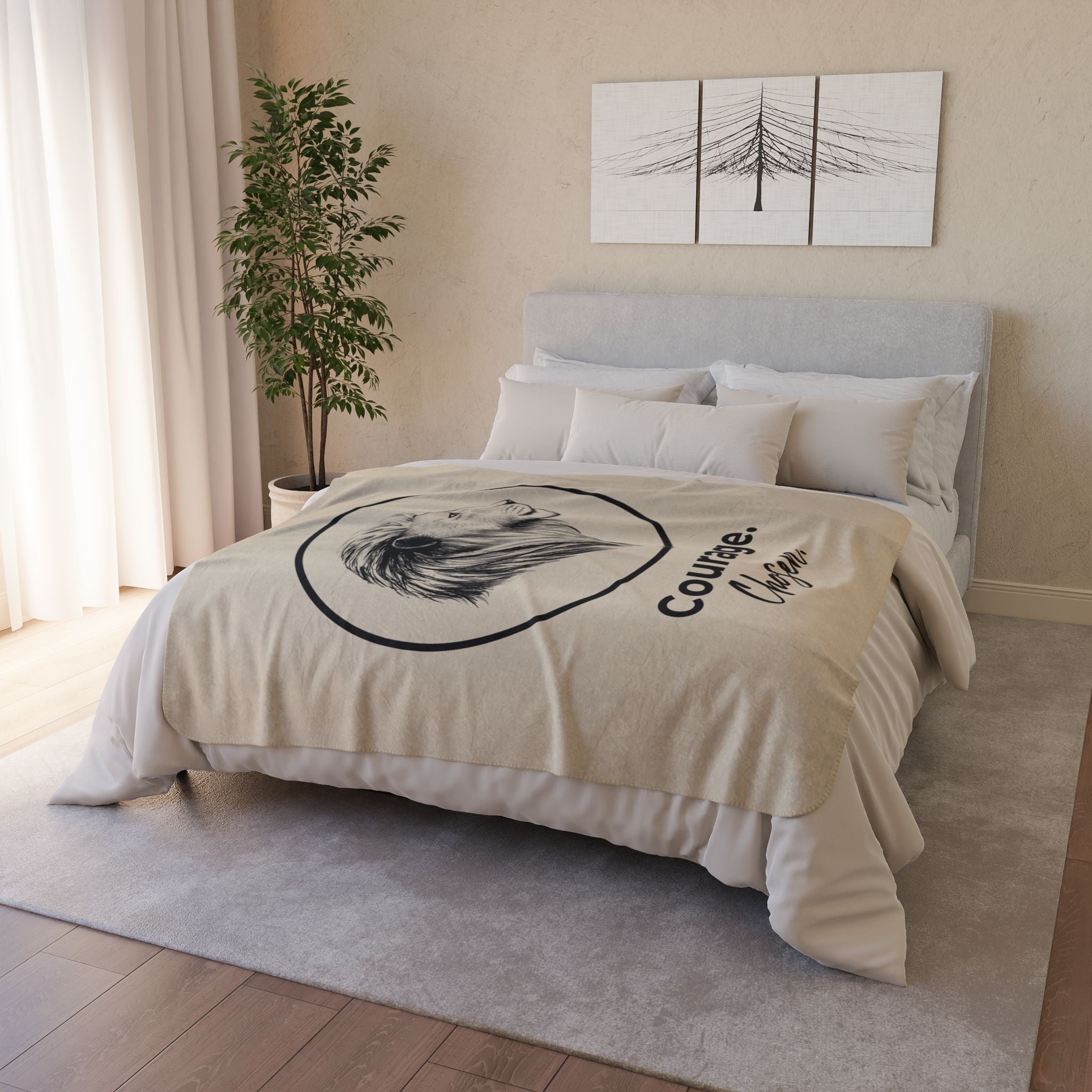 Courage. Chosen. Lion Sherpa Fleece Throw