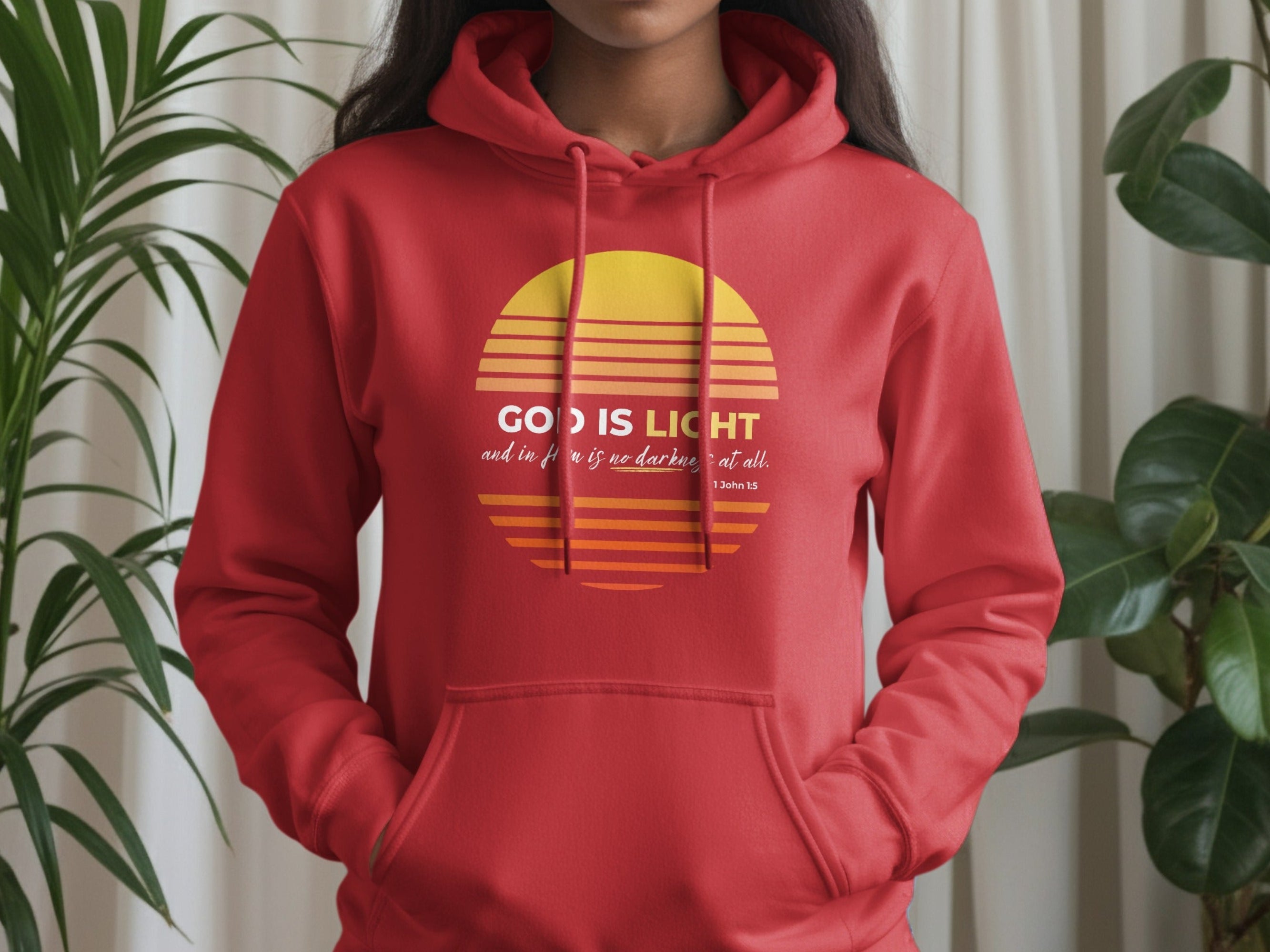 God Is Light And In Him Is No Darkness At All Hoodie product type
Red Hoodie, God Is Light, 1 John 1:5, Scripture Hoodie, Bible Verse, Christian Apparel, Faith Based, Inspirational Quote, Religious Gift, Sunset Design, Graphic Hoodie, Spiritual Wear, Devotional Style, Comfort Hoodie, Unisex Hoodie, Praise And Worship, Retro Sunset, Abstract Sun, Hope Message, Verse Of Day