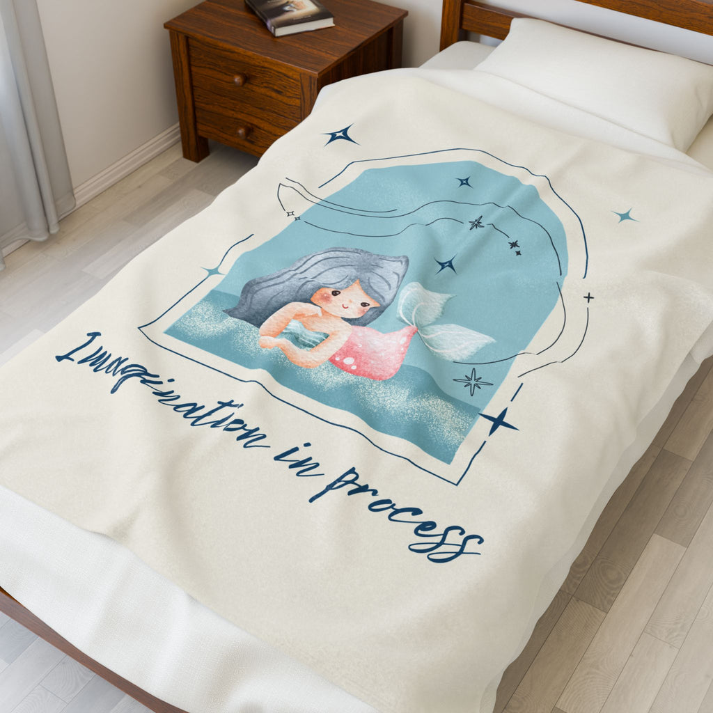 Imagination in Process Mermaid Kids Plush Blanket | Velveteen Cozy Throw