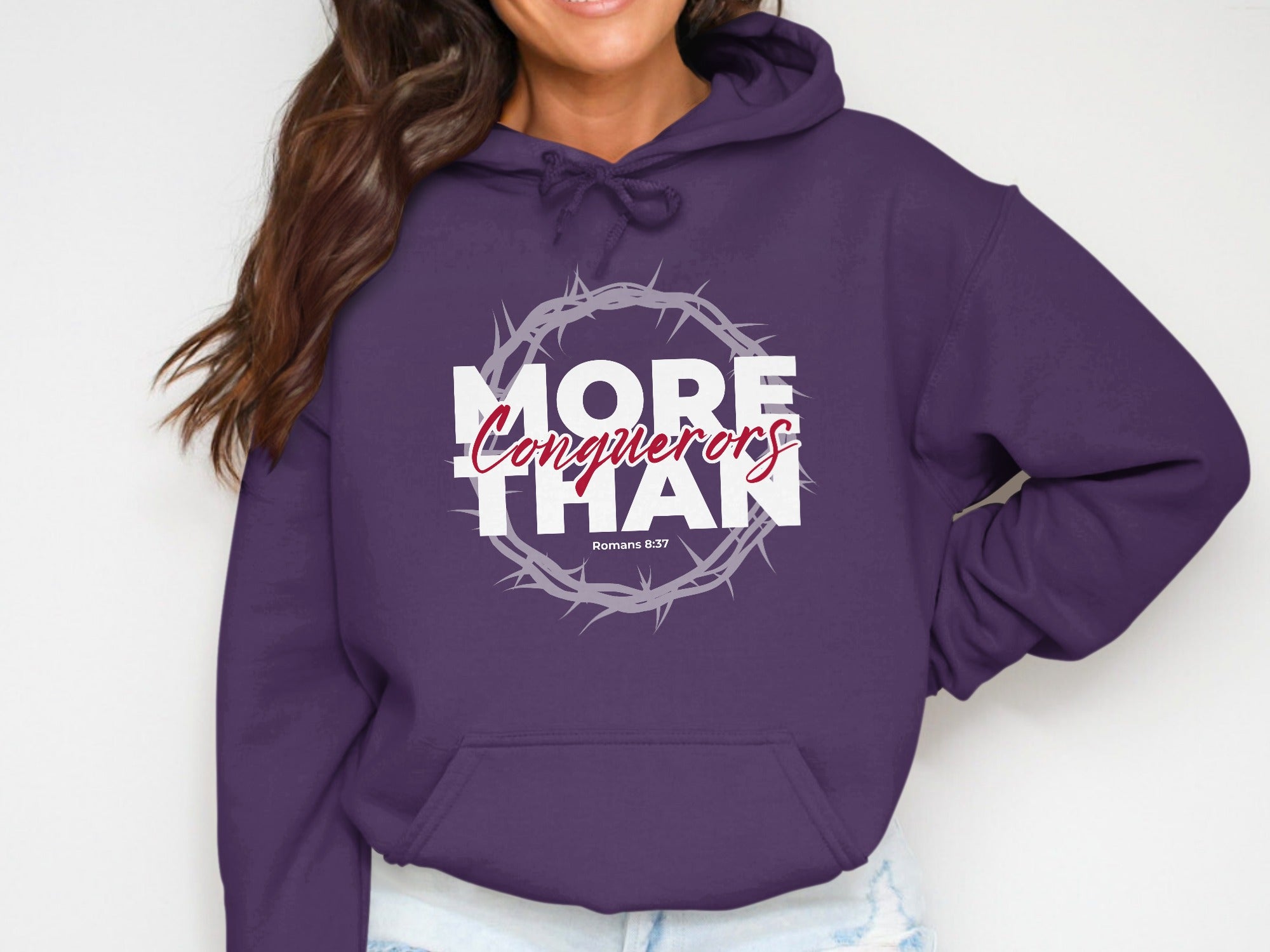 MORE Conquerors THAN Romans 8:37 Hoodie product type
Conquerors
Romans837
BibleVerse
ChristianFaith
ReligiousDesign
CrownThornsGraphic
ScriptureArt
Inspirational
FaithApparel
JesusInspired
DivineMessage
SpiritualGift
ChristianWear
HopefulDesign
PurpleSweater
HoodieDesign
GraphicPrint
ChristianHoodie
WorshipWear
Devotional