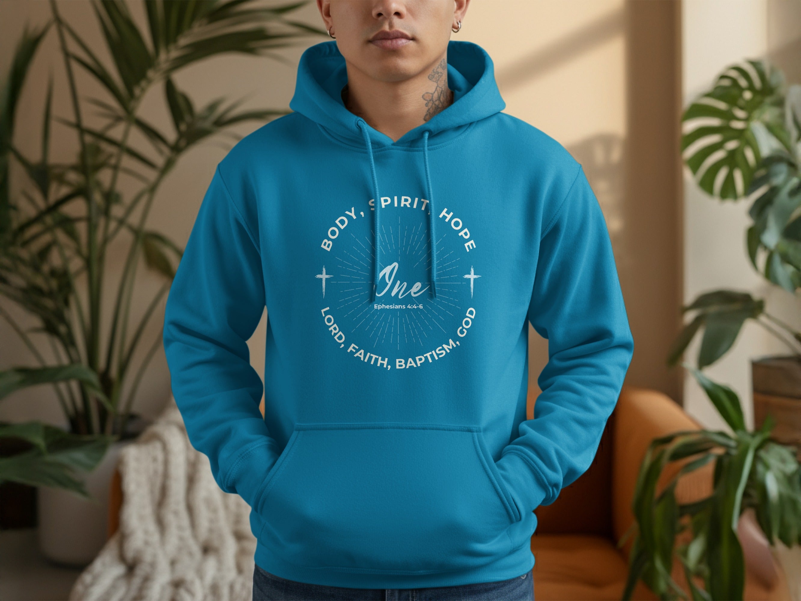 Body Spirit Hope One Lord Faith Baptism God Hoodie product type
Christian Hoodie, Spiritual Apparel, Bible Verse Shirt, Ephesians 4:4-6, Faith Clothing, Hope Design, Baptism Message, Lord God Tee, Body Spirit One, Religious Gift, Unisex Hoodie, Graphic Print, Scripture Wear, Inspirational Top, Pullover Hoodie, Teal Hoodie, Blue Hoodie, Belief Attire, Comfort Hood, Devotional Gear