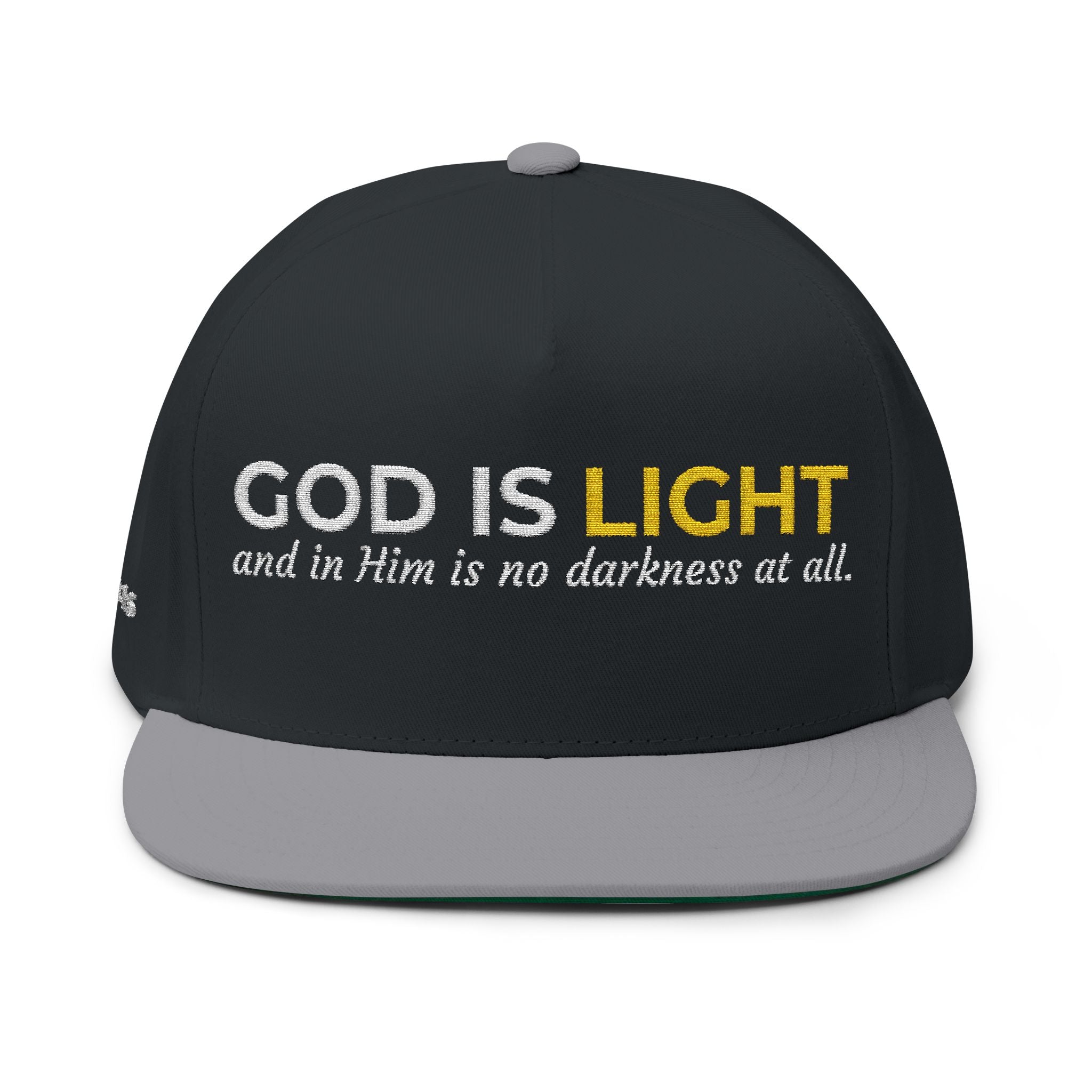 “God Is Light” Embroidered Cap – 1 John 1:5 Christian Flat Bill Hat – Faith Apparel