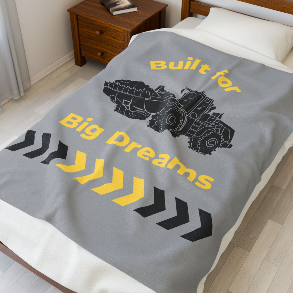 Built for Big Dreams Construction Truck Kids Plush Blanket | Velveteen Cozy Throw