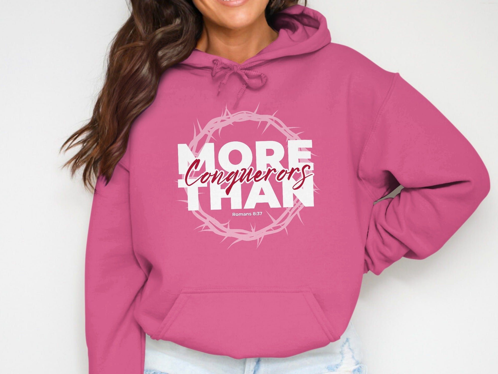 Pink More Conquerors Than Romans 8:37 Hoodie product type
Pink Hoodie, Christian Apparel, More Than Conquerors, Romans 837, Bible Verse, Crown Of Thorns, Faith Hoodie, Religious Clothing, Inspirational Design, Scripture Wear, Christian Gift, Women Hoodie, Spiritual Comfort, Devotional Wear, Worship Hoodie, Jesus Inspired, Grace Fashion, Hope Apparel, Statement Hoodie, Faith Based