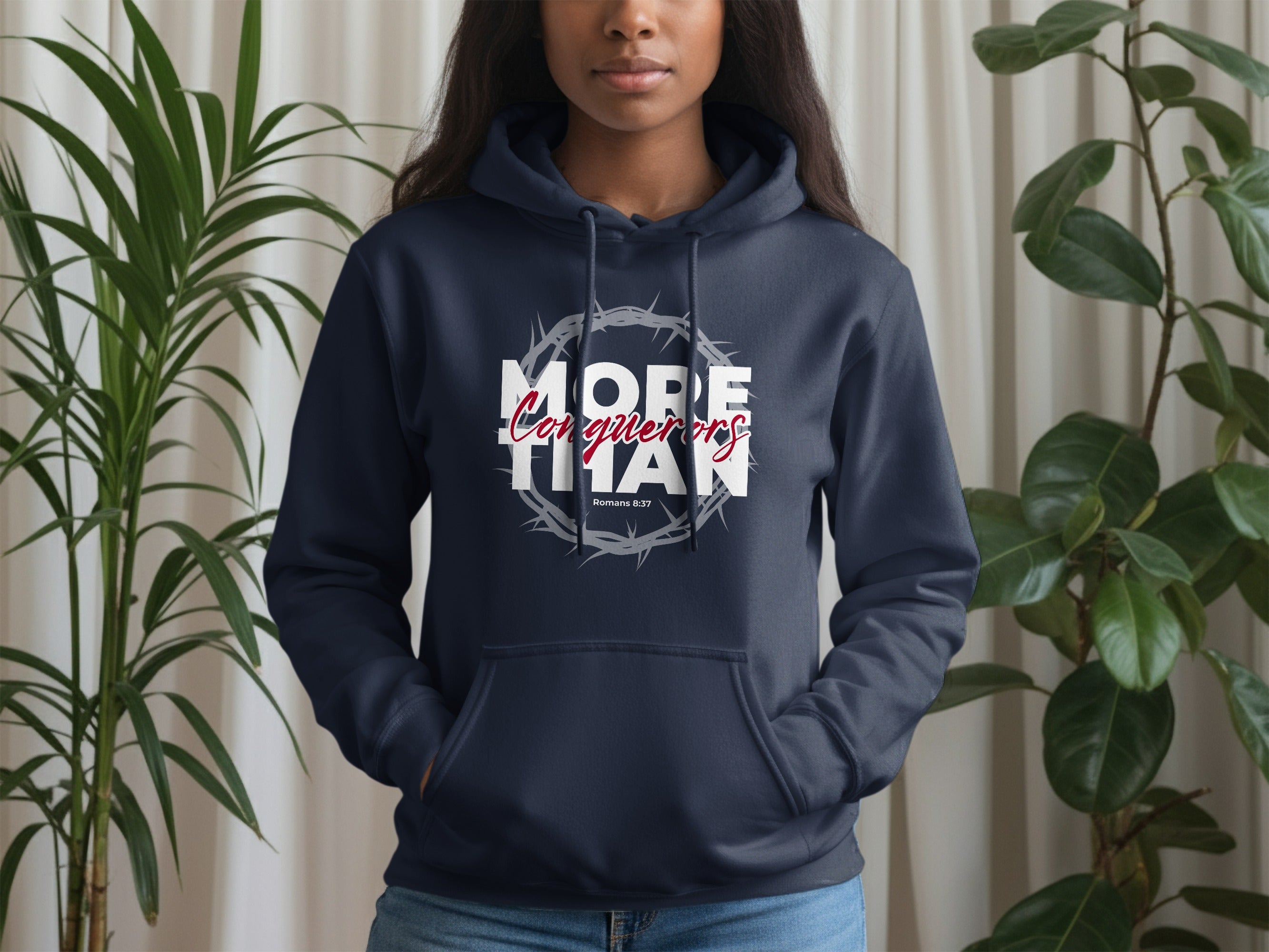 Navy Crown Thorns More Than Conquerors Romans 837 Hoodie product type
