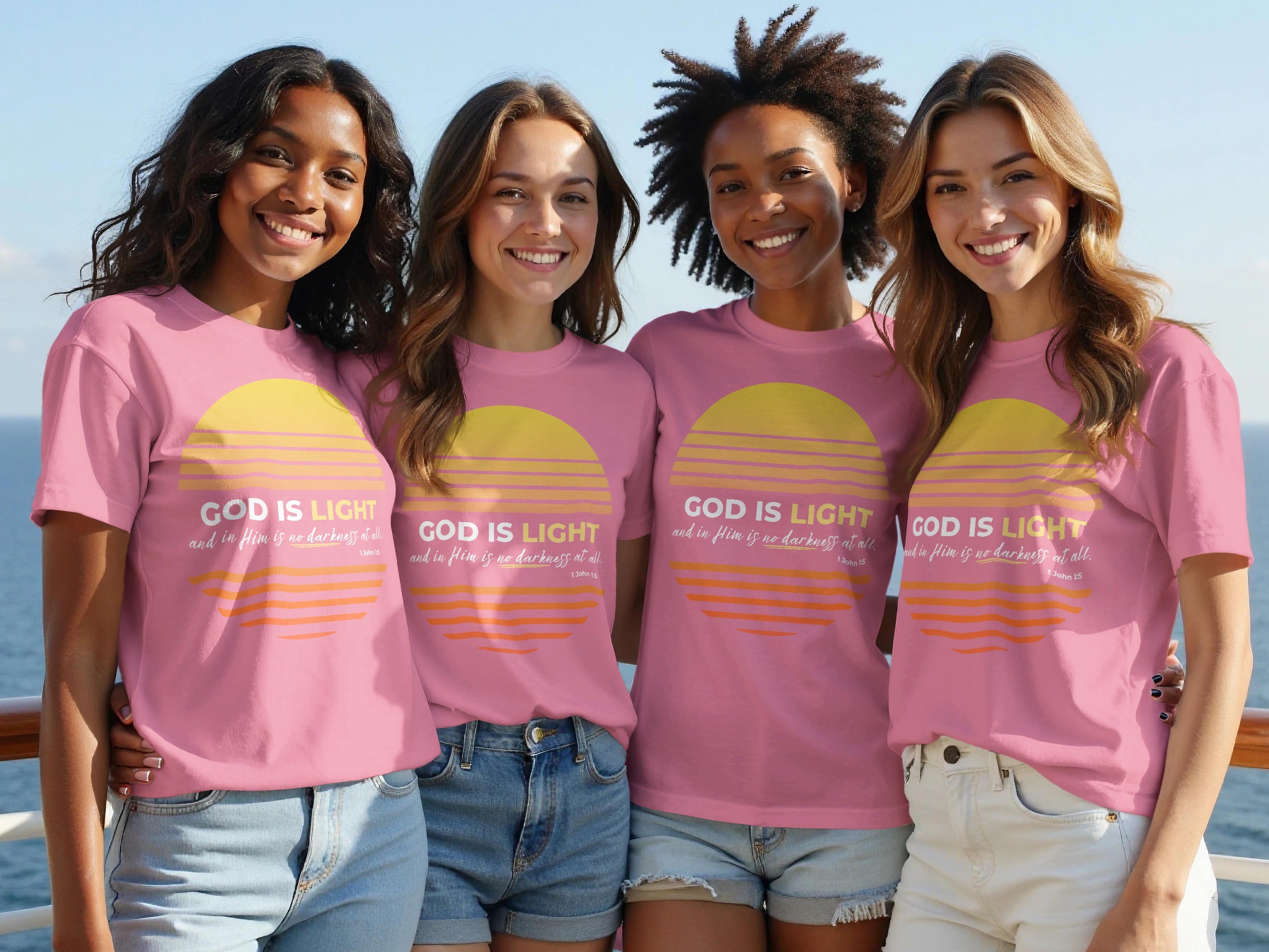 God Is Light Inspirational Pink Graphic T-Shirt