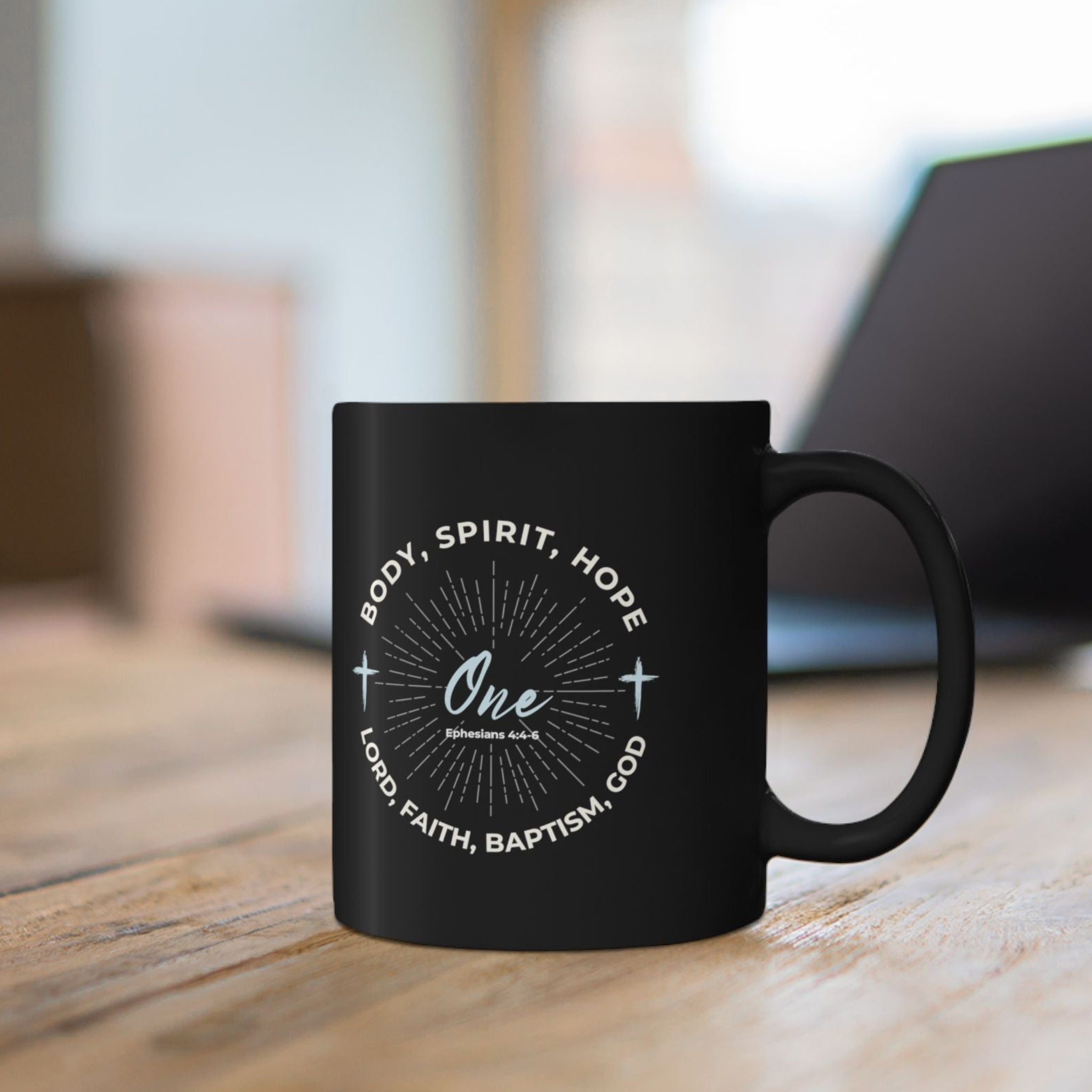“One” Unity Christian Coffee Mug – Ephesians 4:4–6 Bible Verse Mug –  Faith Scripture Mug (11oz / 15oz)