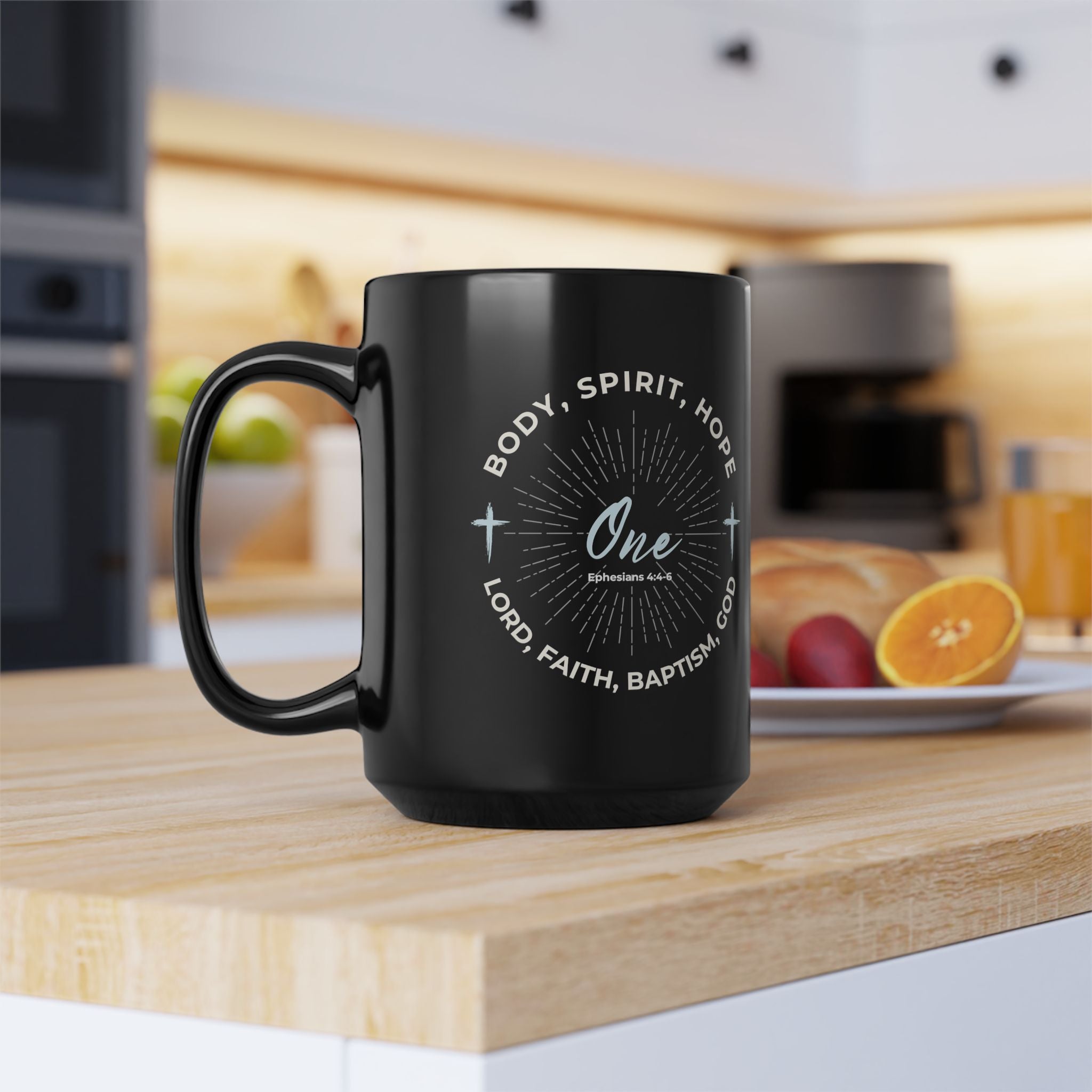“One” Unity Christian Coffee Mug – Ephesians 4:4–6 Bible Verse Mug –  Faith Scripture Mug (11oz / 15oz)