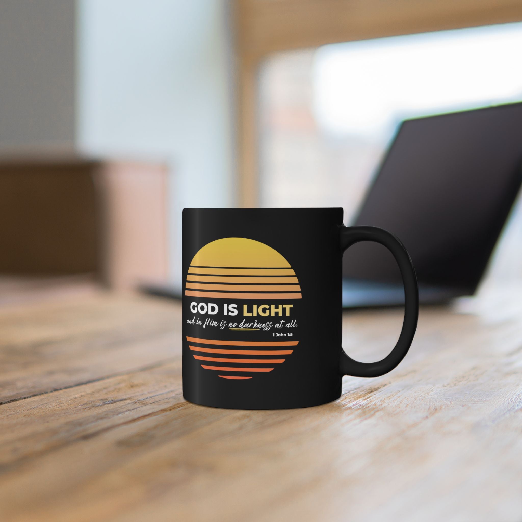 “God Is Light” Christian Coffee Mug – 1 John 1:5 Bible Verse Mug – Retro Sunset Faith Mug (11oz / 15oz)