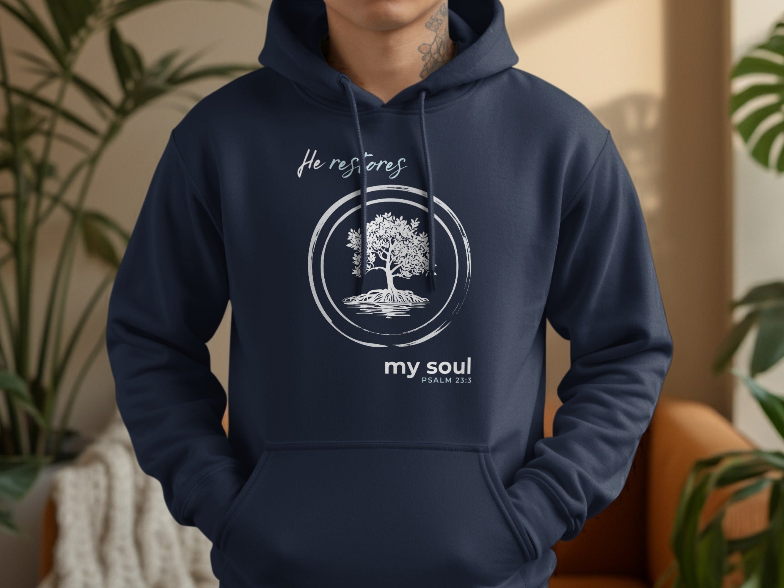 He restores my soul Psalm 23:3 Tree Circle Hoodie product type