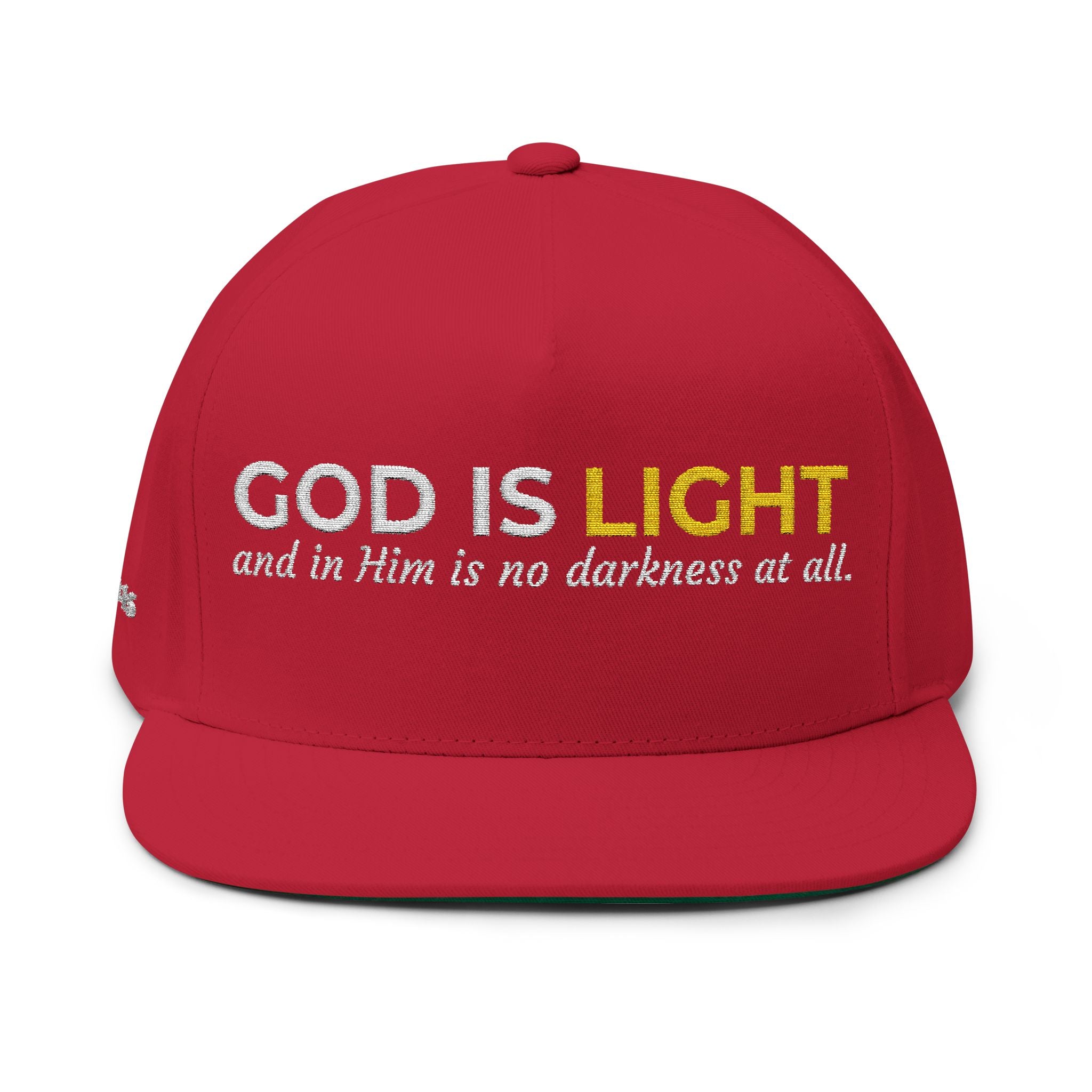 “God Is Light” Embroidered Cap – 1 John 1:5 Christian Flat Bill Hat – Faith Apparel