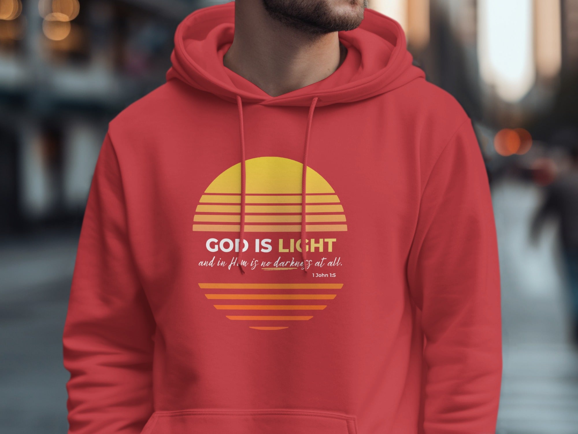 God Is Light and No Darkness At All 1 John 1:5 Sunset product type
God Is Light
1 John 1:5
Bible Verse
Christian Faith
Religious Design
Scripture Art
Inspirational
Sunset Graphic
Retro Sun
Striped Horizon
Divine Message
Light Darkness
Spiritual Gift
Faith Apparel
Truth Statement
Uplifting Quote
Pullover Hoodie
Hooded Top
Red Sweatshirt
Religious Clothing