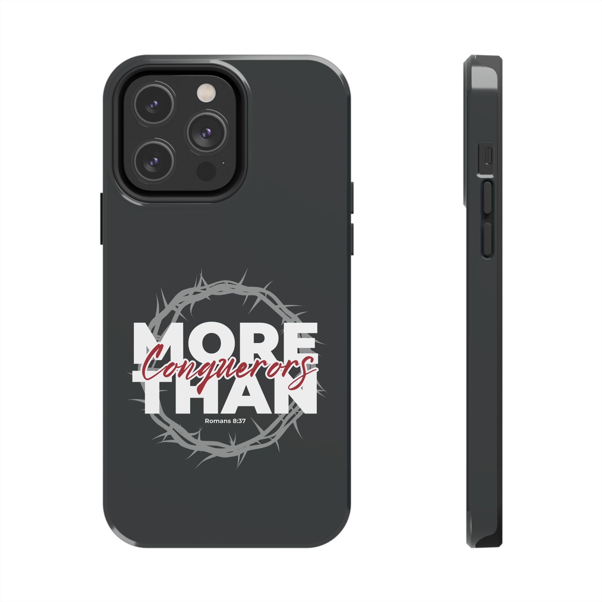 “More Than Conquerors” Phone Case – Romans 8:37 Christian Bible Verse iPhone & Android Case – Faith Accessory