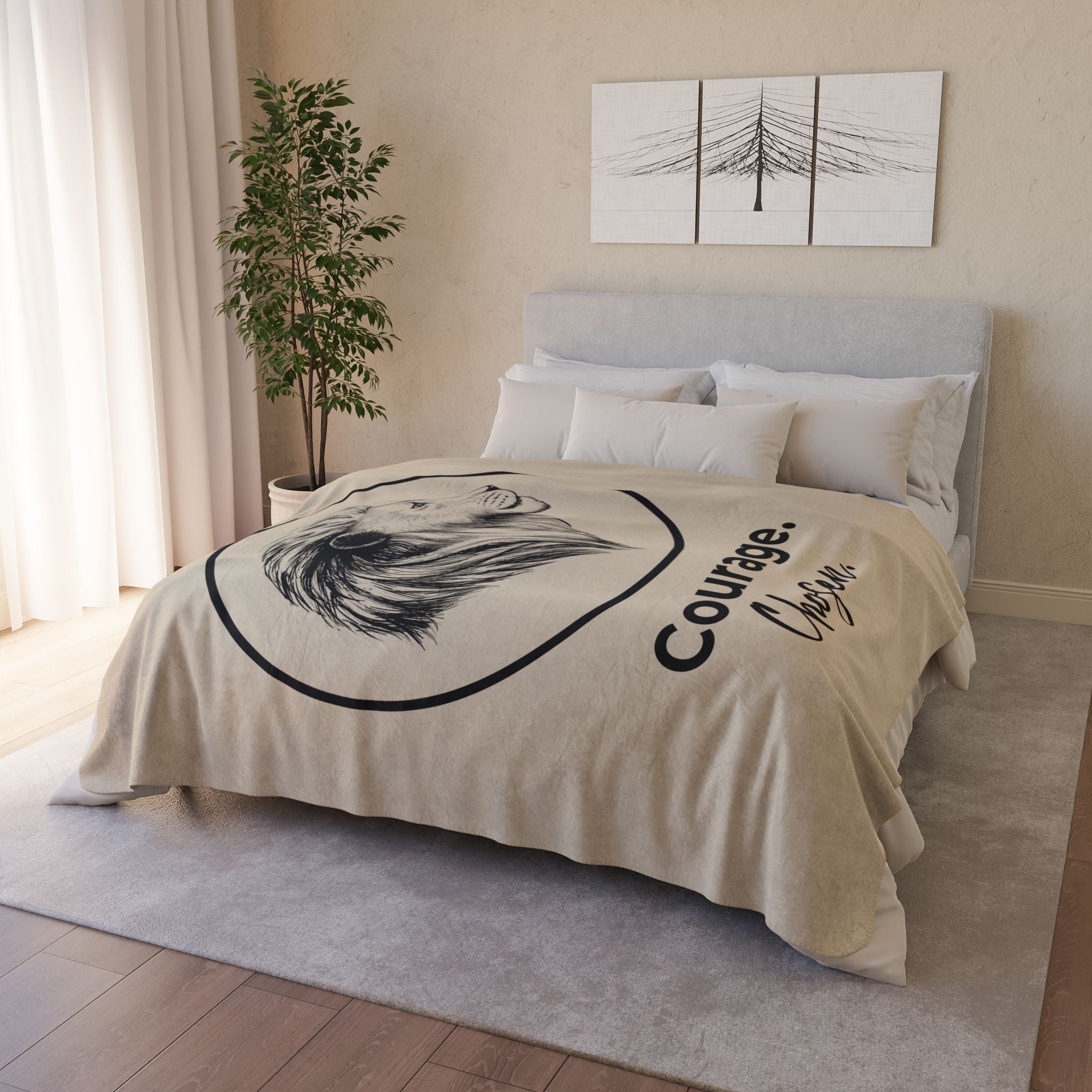 Courage. Chosen. Lion Sherpa Fleece Throw