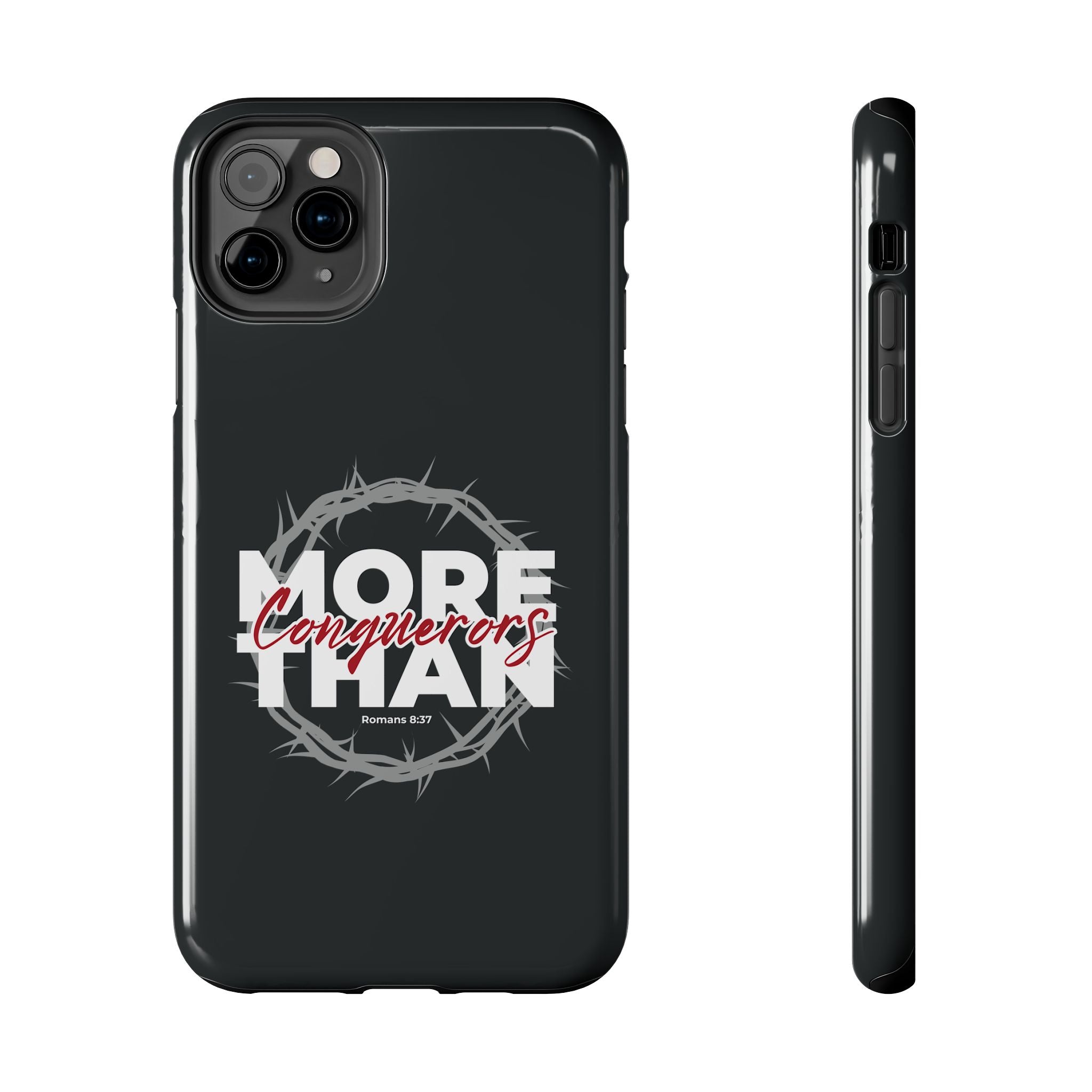 “More Than Conquerors” Phone Case – Romans 8:37 Christian Bible Verse iPhone & Android Case – Faith Accessory