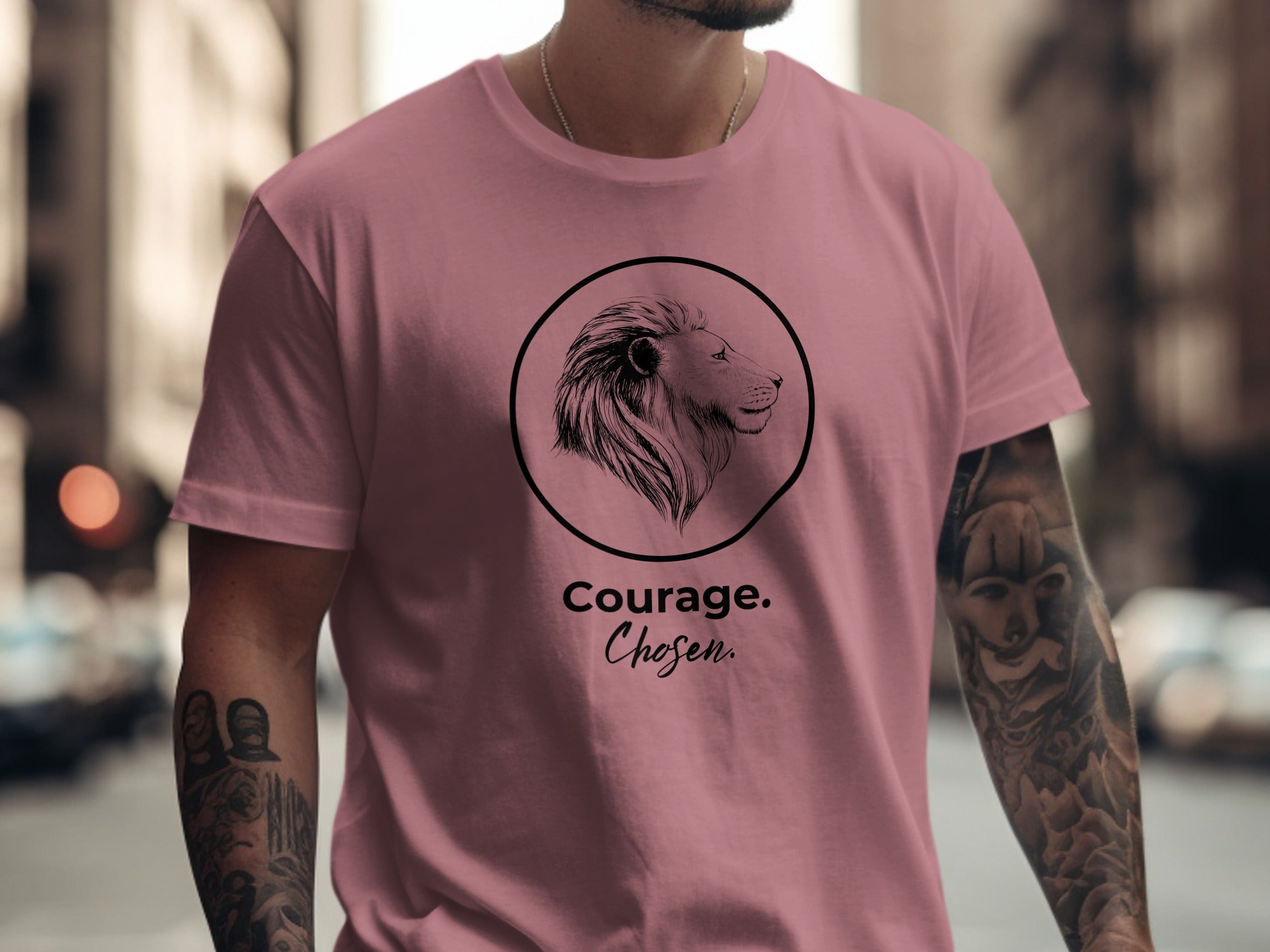 Courage Chosen Lion Graphic Design T-Shirt