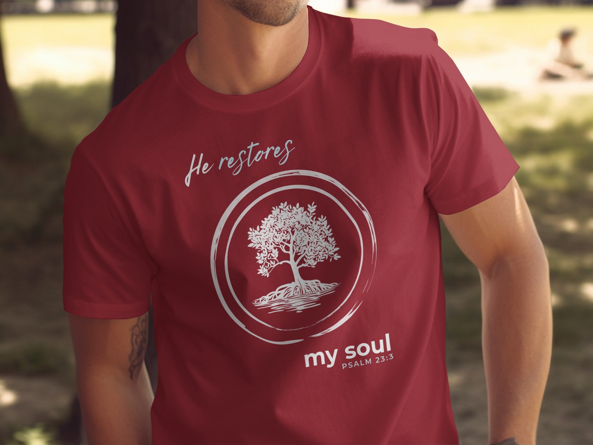 He Restores My Soul Tree Design Inspirational Shirt