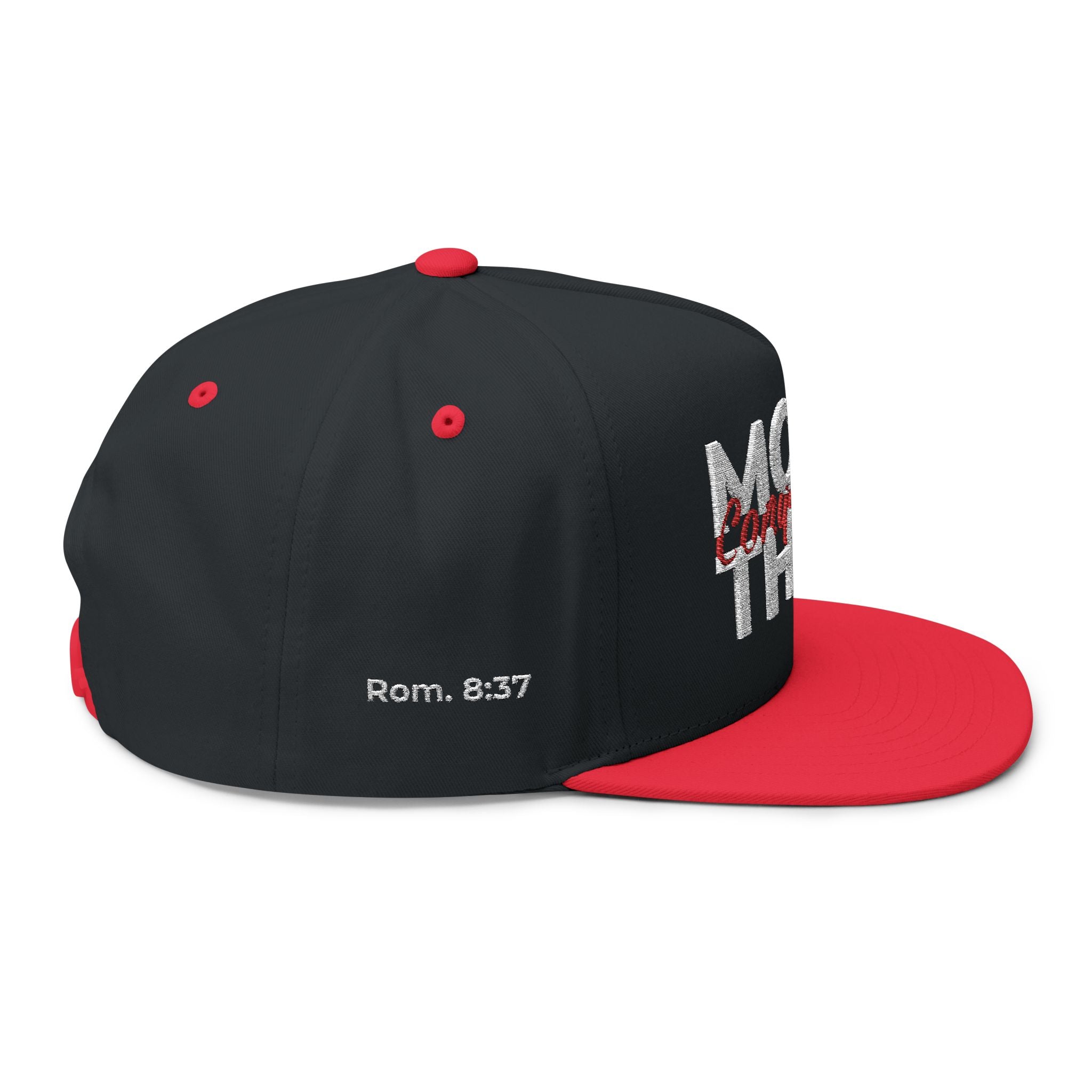 “More Than Conquerors” Embroidered Cap – Romans 8:37 Christian Flat Bill Hat – Faith Apparel
