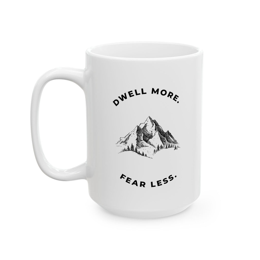 Dwell More Worry Less Mug | Mountain Graphic Ceramic Coffee Cup