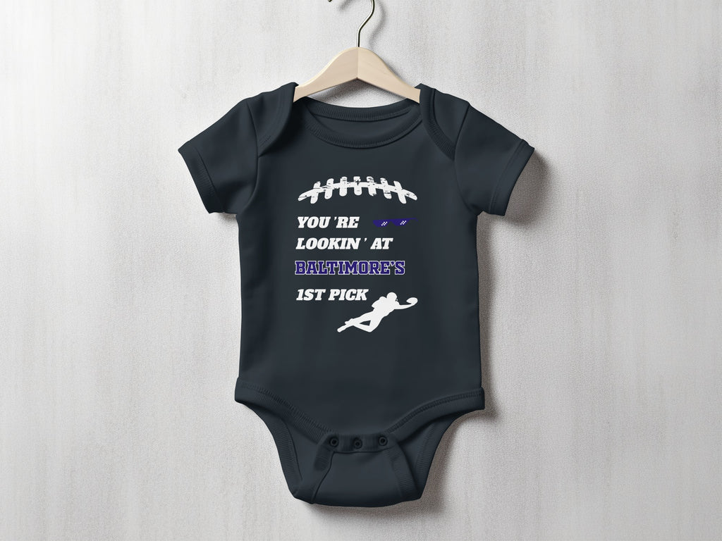 Baltimore's 1st Pick Football Baby Onesie Fun Gift